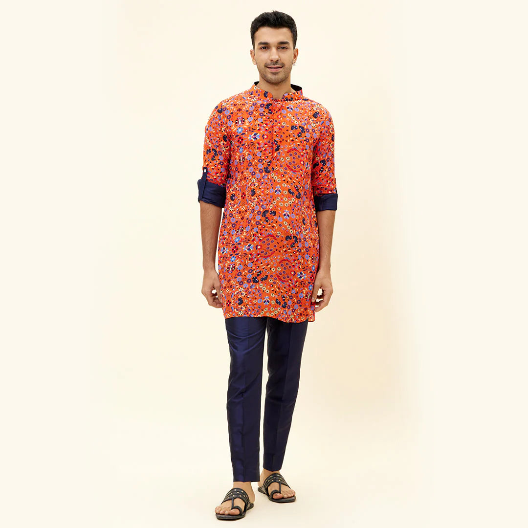 ORANGE JAAL PRINT SHORT SHIRT STYLE KURTA