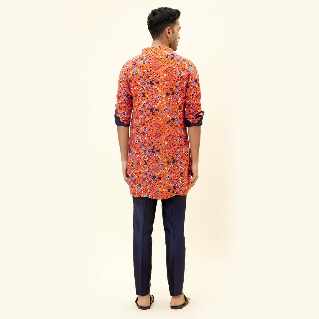 ORANGE JAAL PRINT SHORT SHIRT STYLE KURTA