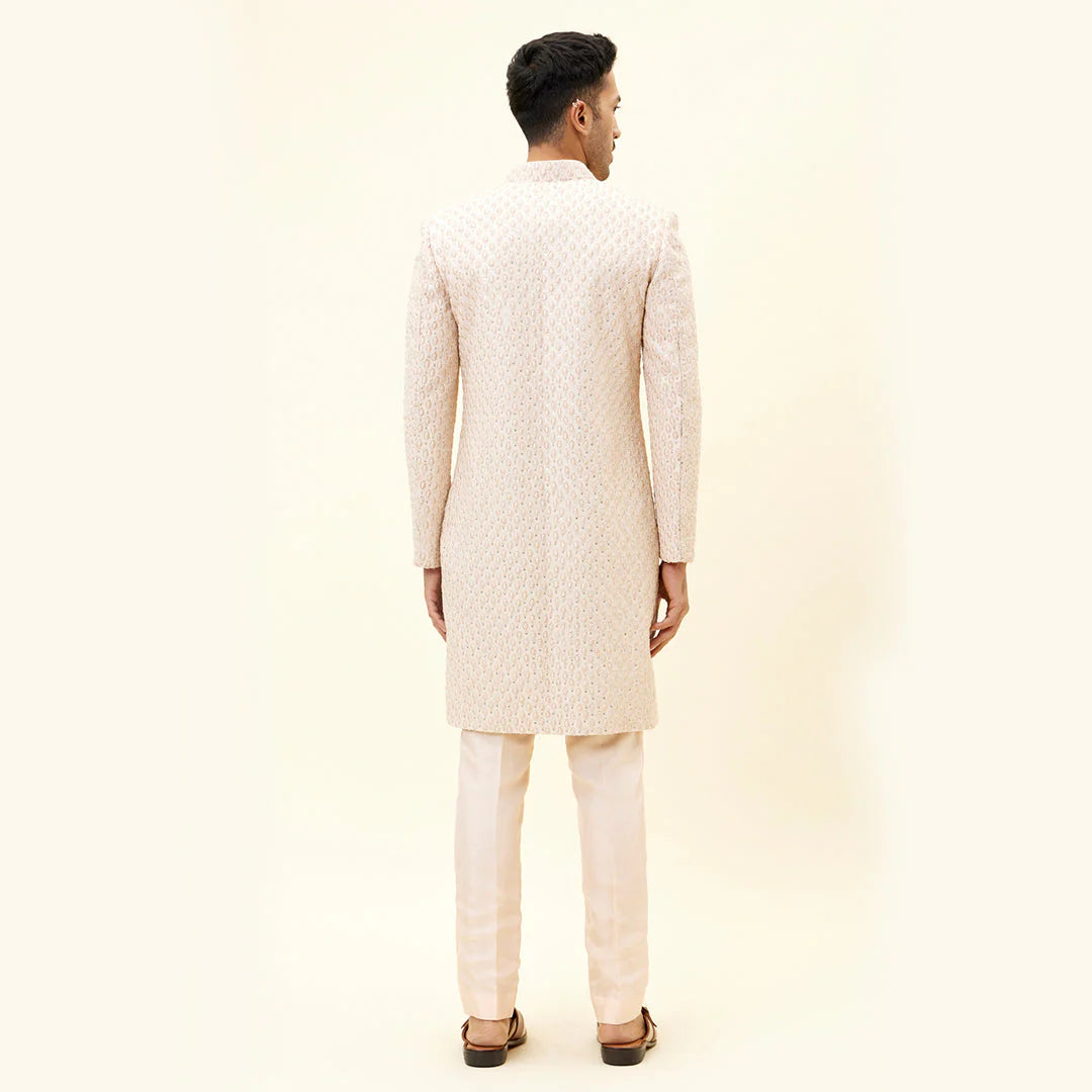 BEIGE SHERWANI WITH DROP DESIGN EMBROIDERY AND PANTS