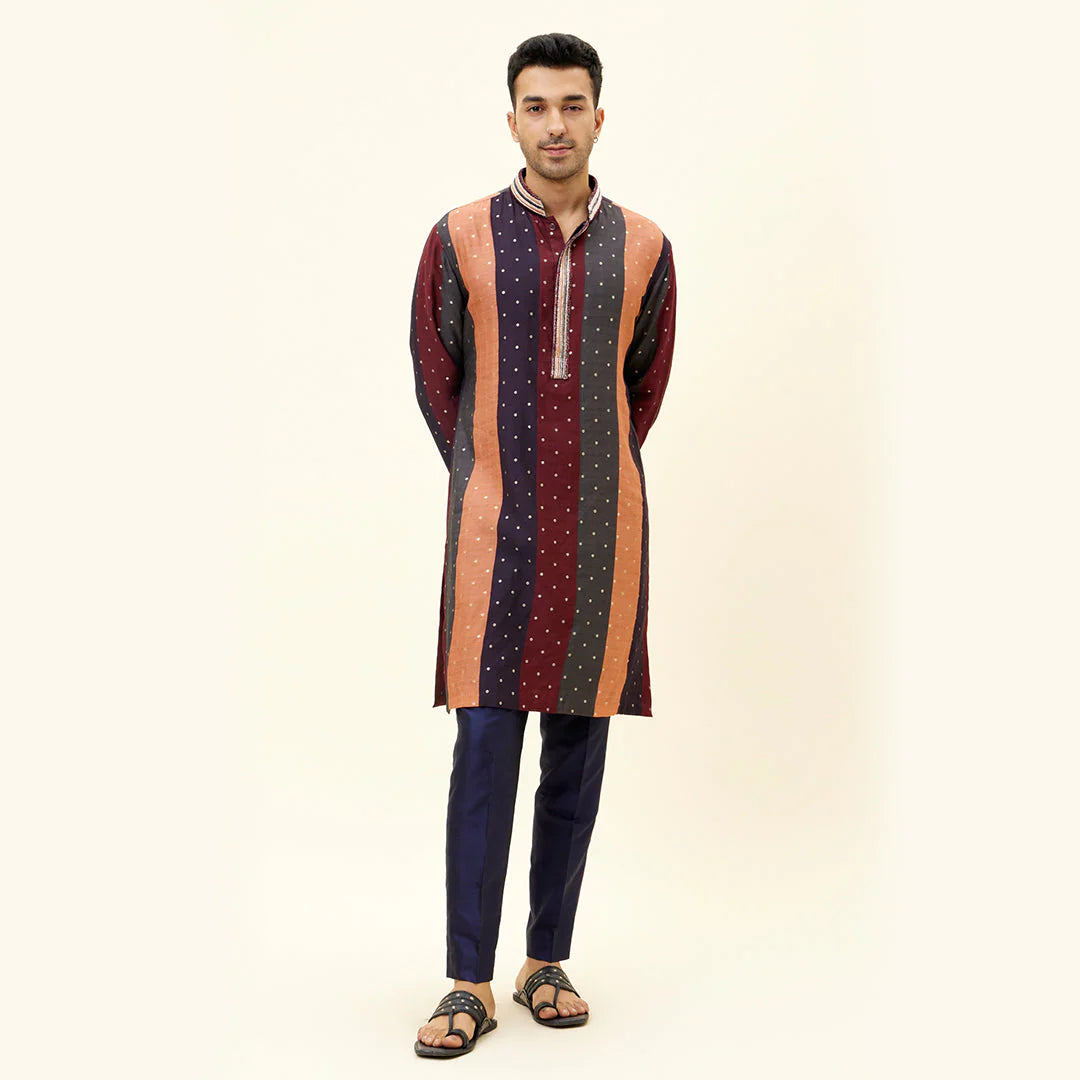 CHANDERI SILK STRIPES PRINT KURTA SET
