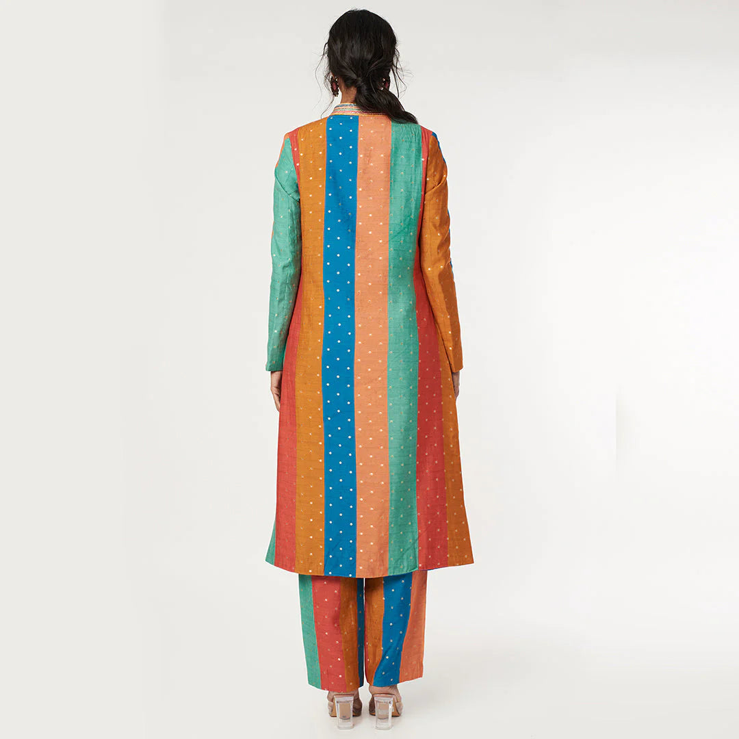 BROCADE SHERWANI KURTA WITH BROCADE STRIPE PANTS