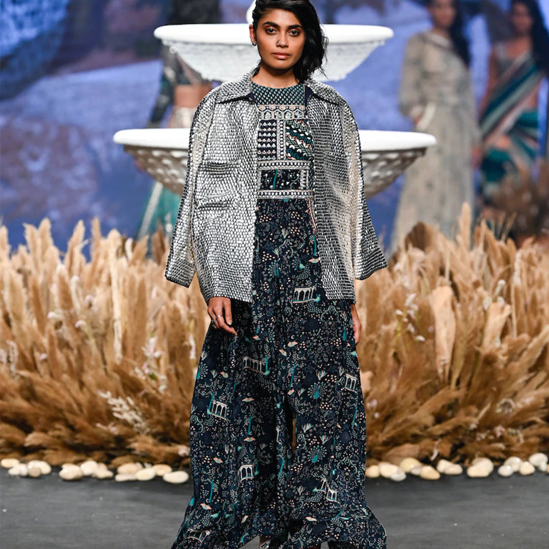 BLUE PATCHWORK JUMPSUIT WITH BOMBER JACKET