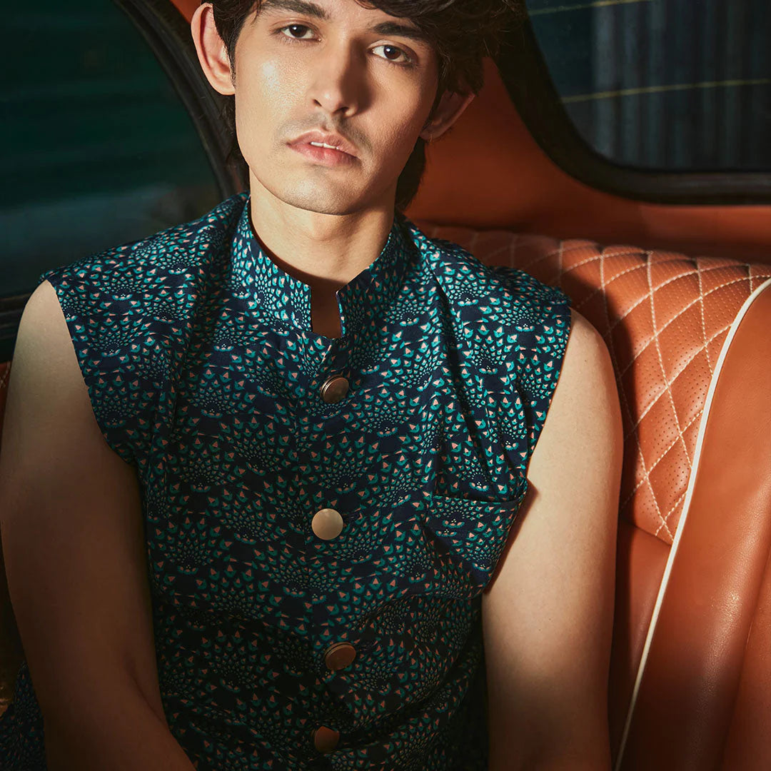 BLUE FEATHER PRINT BUNDI