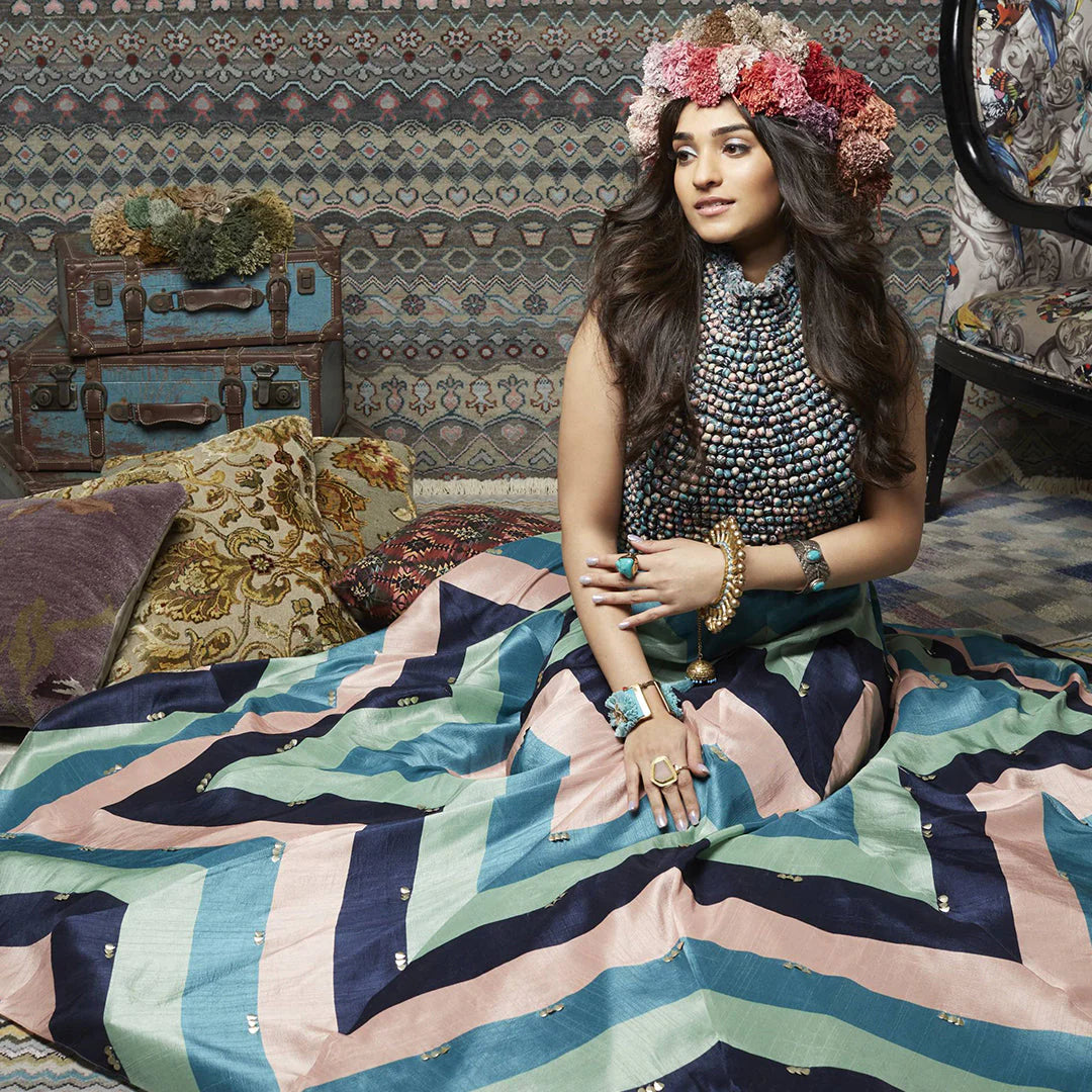 CHEVRON PRINTED LEHENGA WITH POTLI BLOUSE