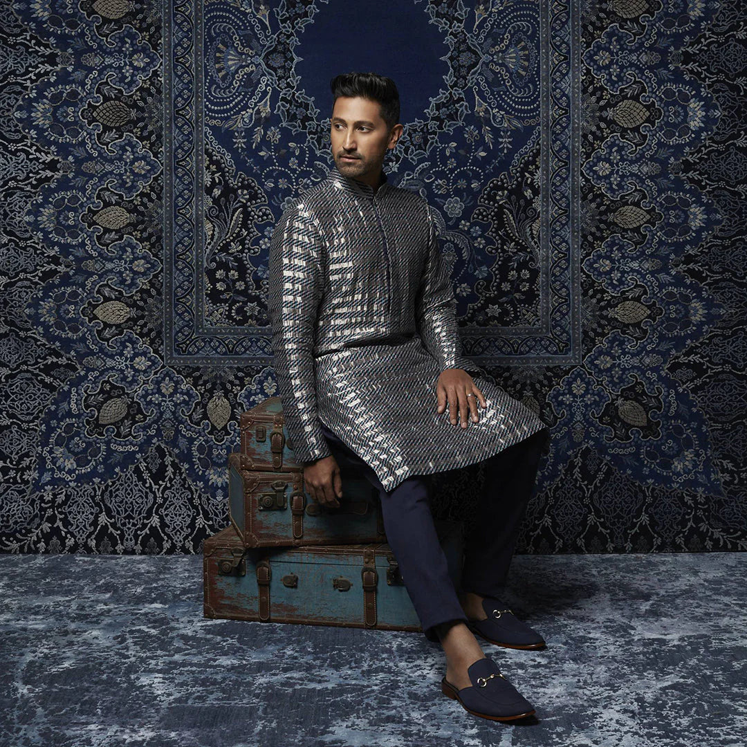 HANDWOVEN ZARI GALEECHA PRINT KURTA WITH PANTS