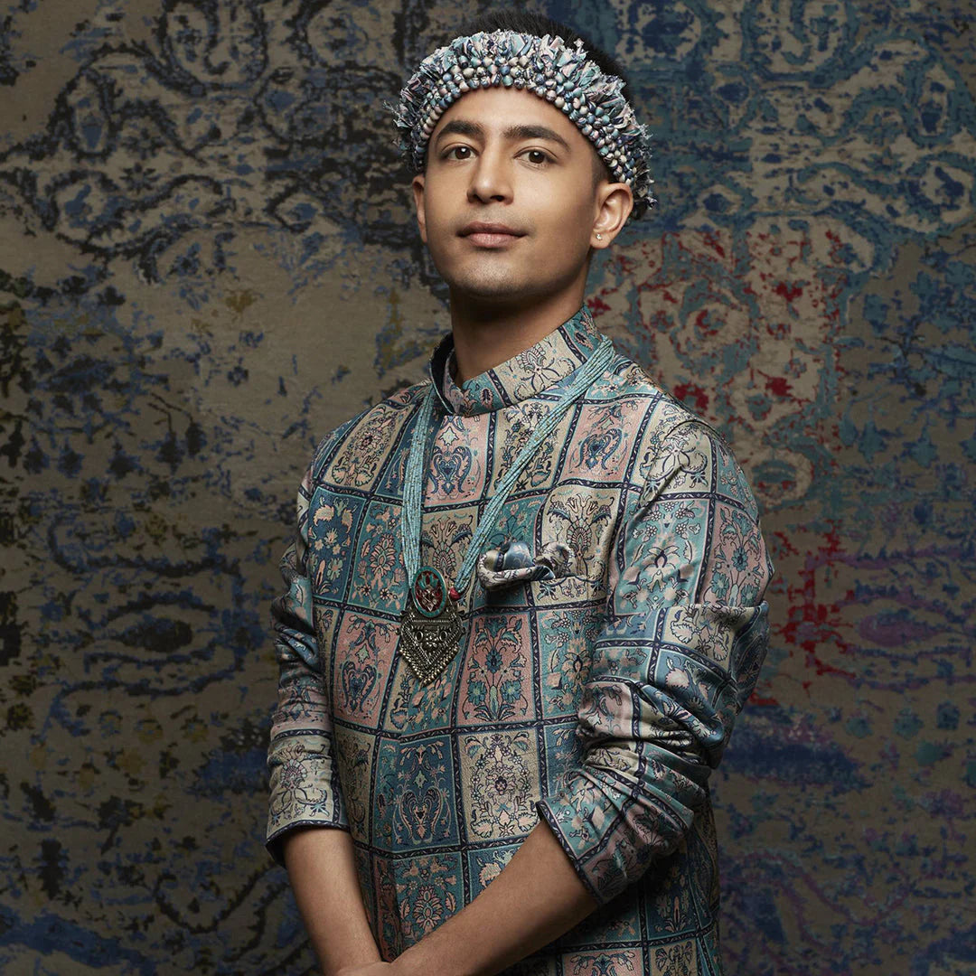 GALEECHA PATCHWORK PRINT KURTA SET PAIRED WITH PRINTED BUNDI