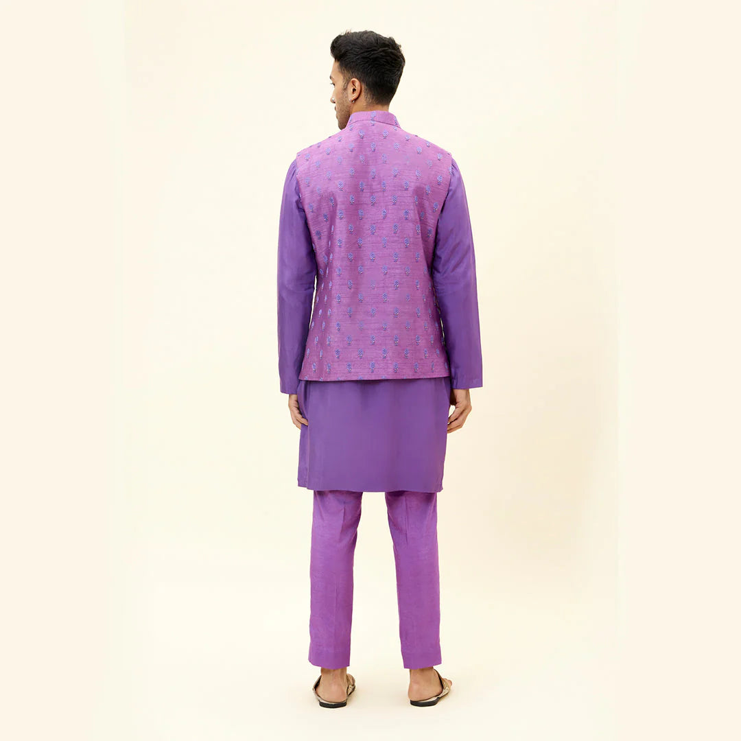 PURPLE BUTTI EMBROIDERED BUNDI