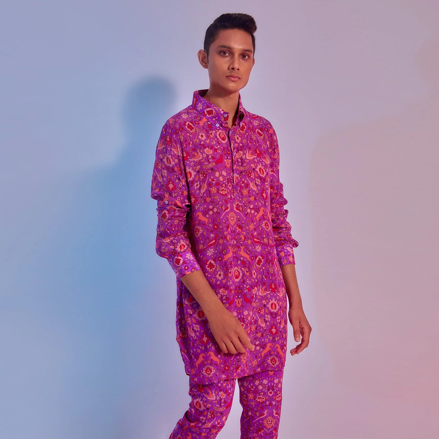 PURPLE SAANJH FLORAL PRINTED SHIRT STYLE KURTA
