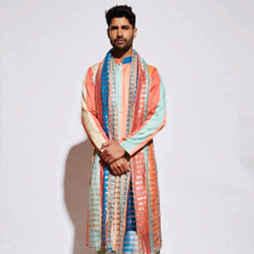 STRIPE PRINTED KURTA WITH MINT PANTS