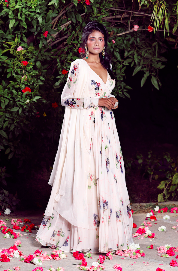 Disha Patani In Our Ivory Angrakha Style Anarkali Set