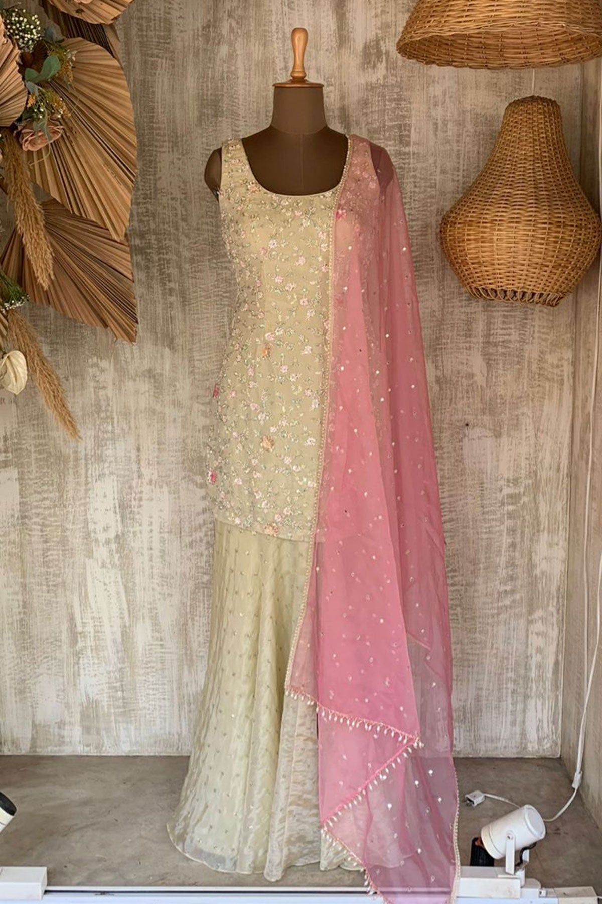 Off White Tissue Sharara Set - Ready To Ship