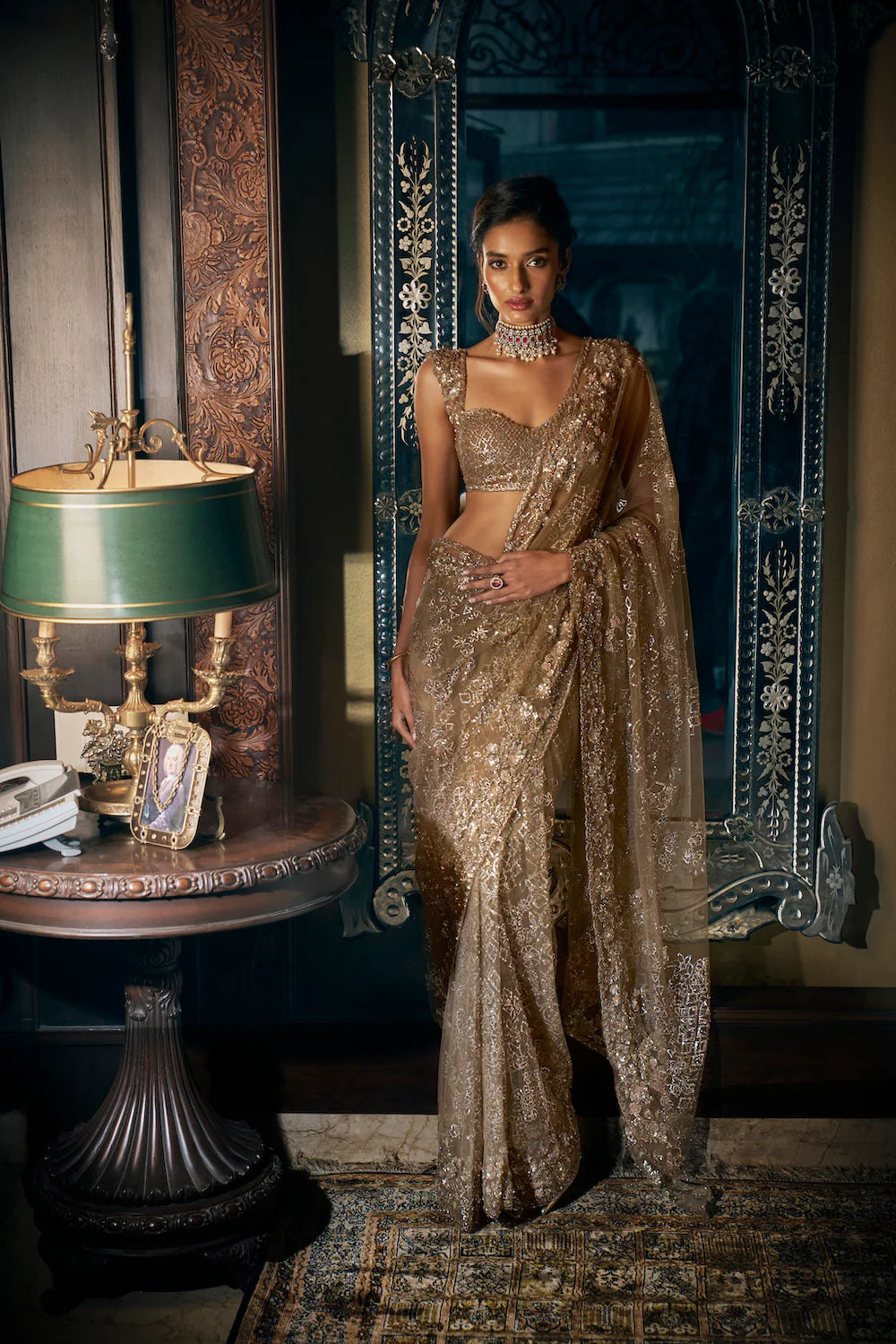 Antique Gold Sequin Saree