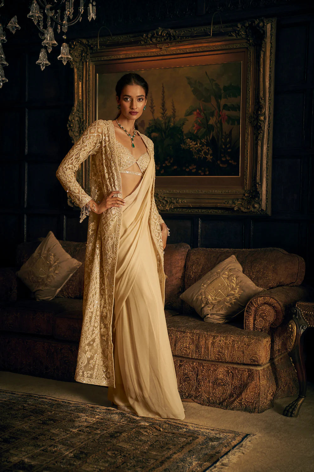 Nude Draped & Jacket Saree L