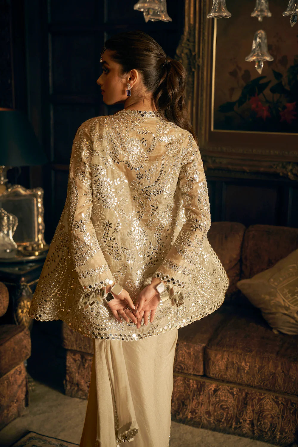 Silver Mirror work Stitched & Jacket Saree