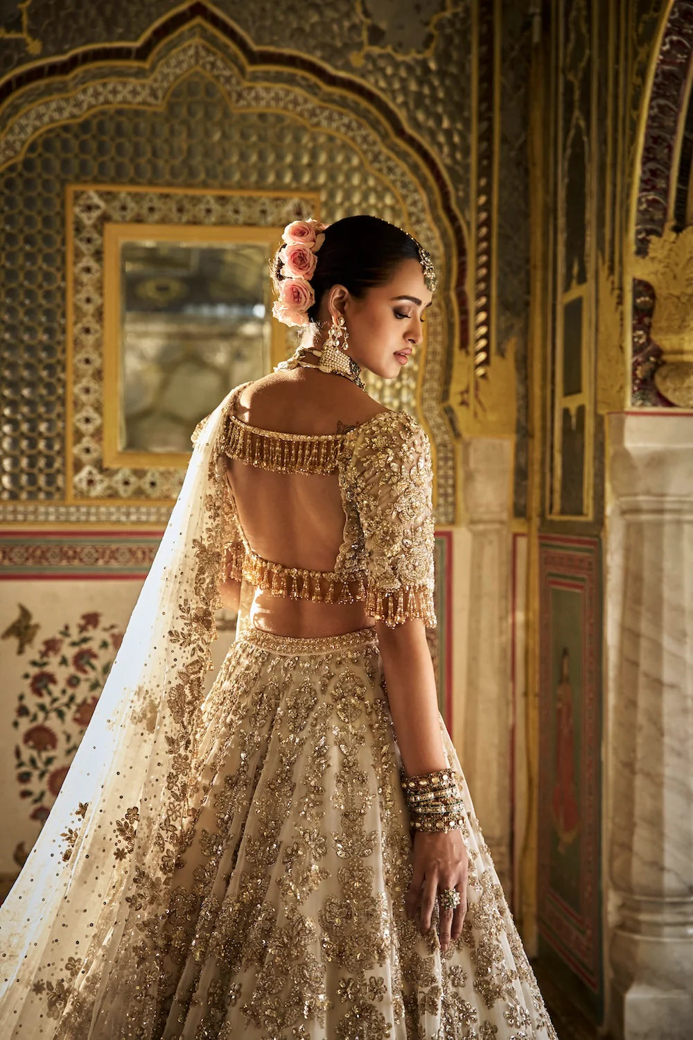 Ivory Gold Floral Lehenga Set