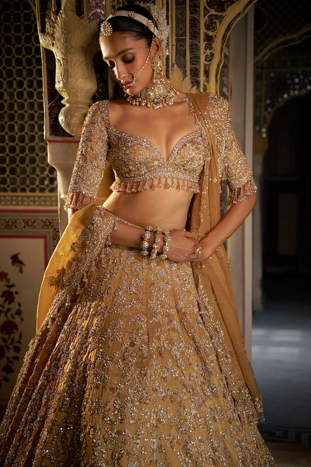 Gold Crystal Lehenga Set