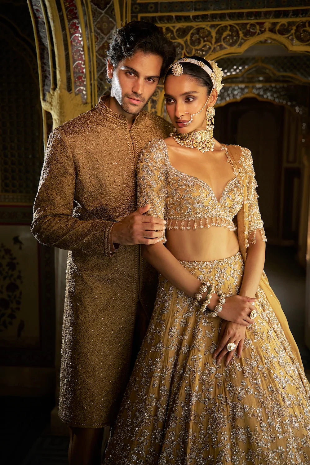 Gold Crystal Lehenga Set