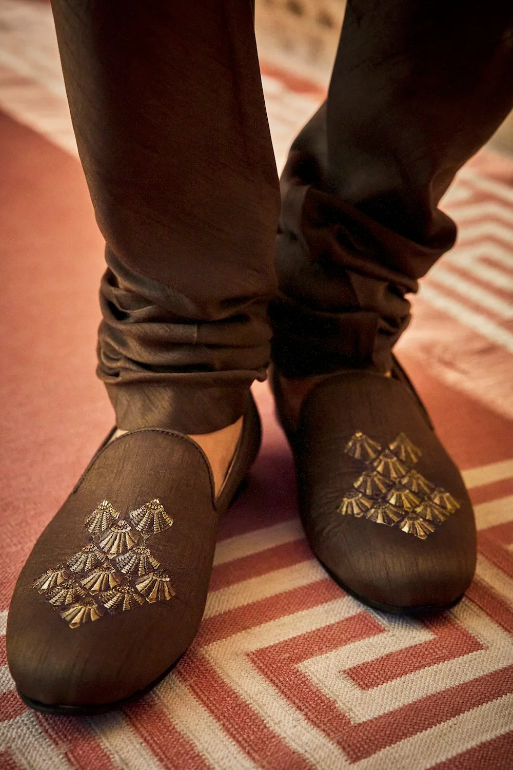 Olive Green Thread Sequin Sherwani Set