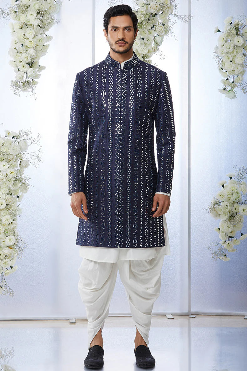 Midnight Mirror Work Sherwani Set