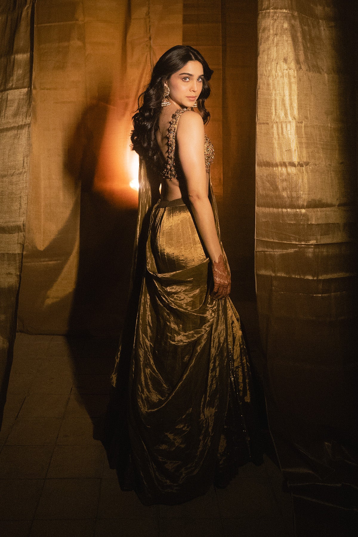 Sharvari in Antique Gold Lehenga Set