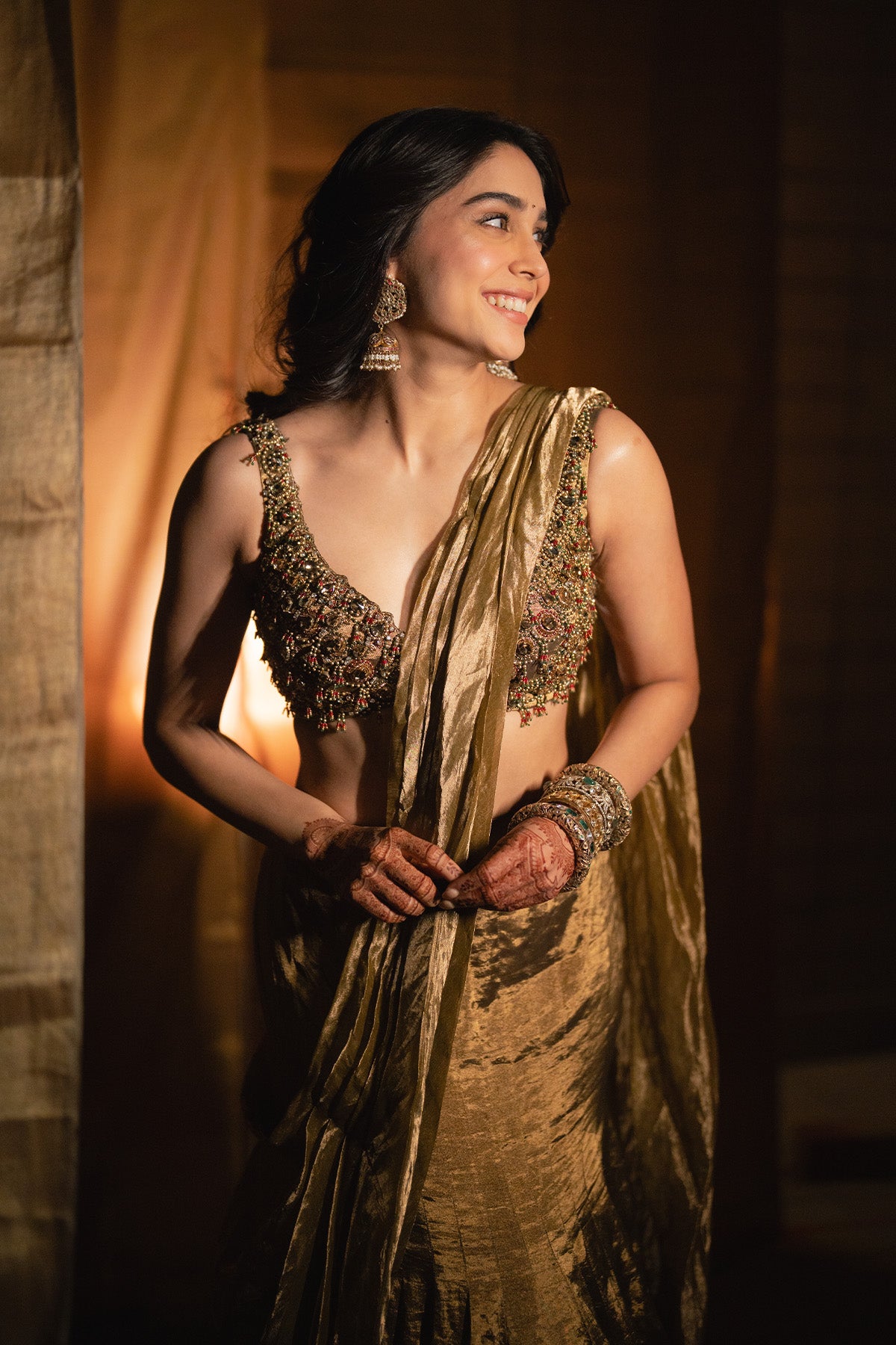 Sharvari in Antique Gold Lehenga Set