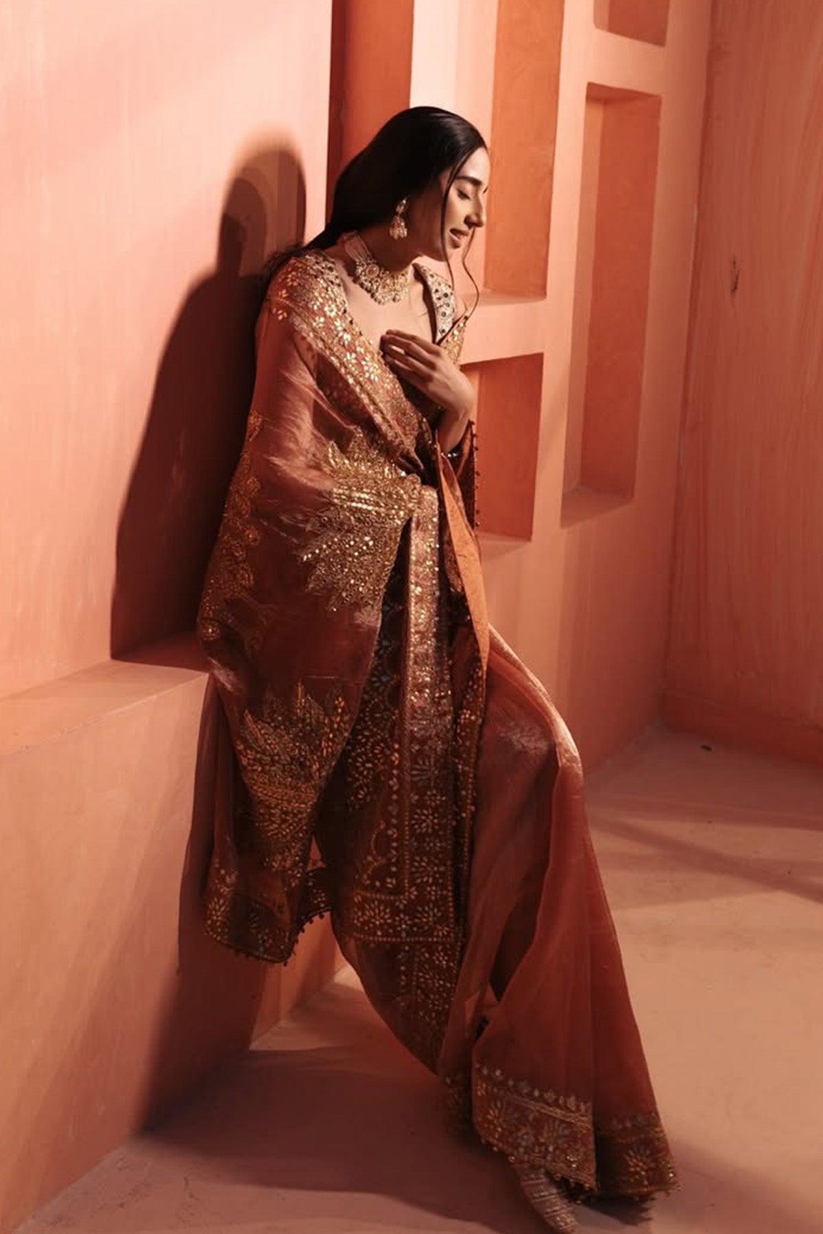 Anupreet Sidhu in Mayur Shilp Saree and Rose Gold Mirror blouse