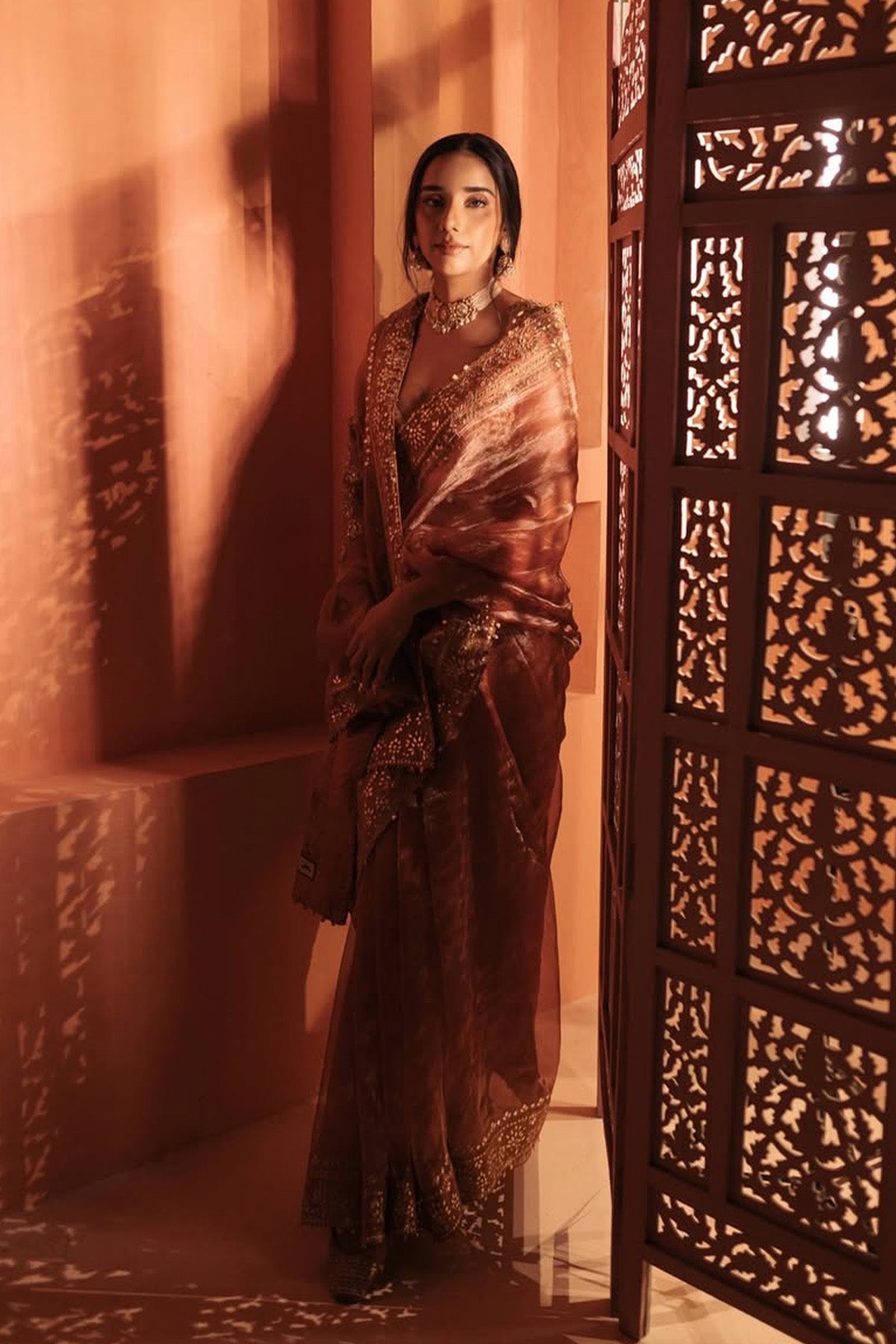 Anupreet Sidhu in Mayur Shilp Saree and Rose Gold Mirror blouse