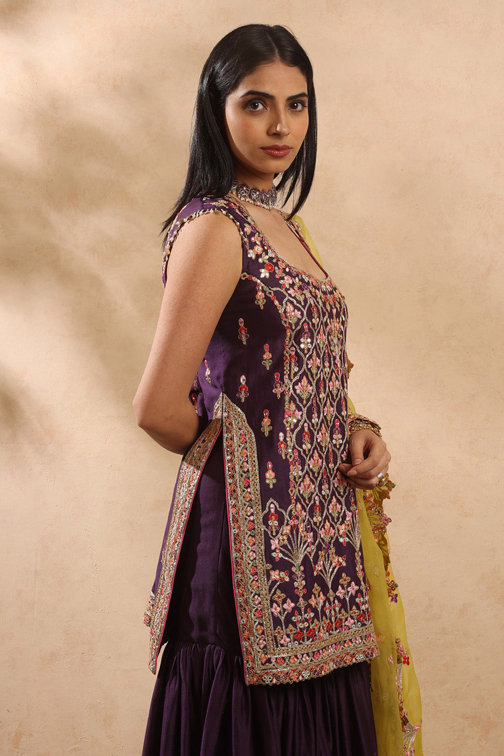 Purple & Yellow Gharara Set