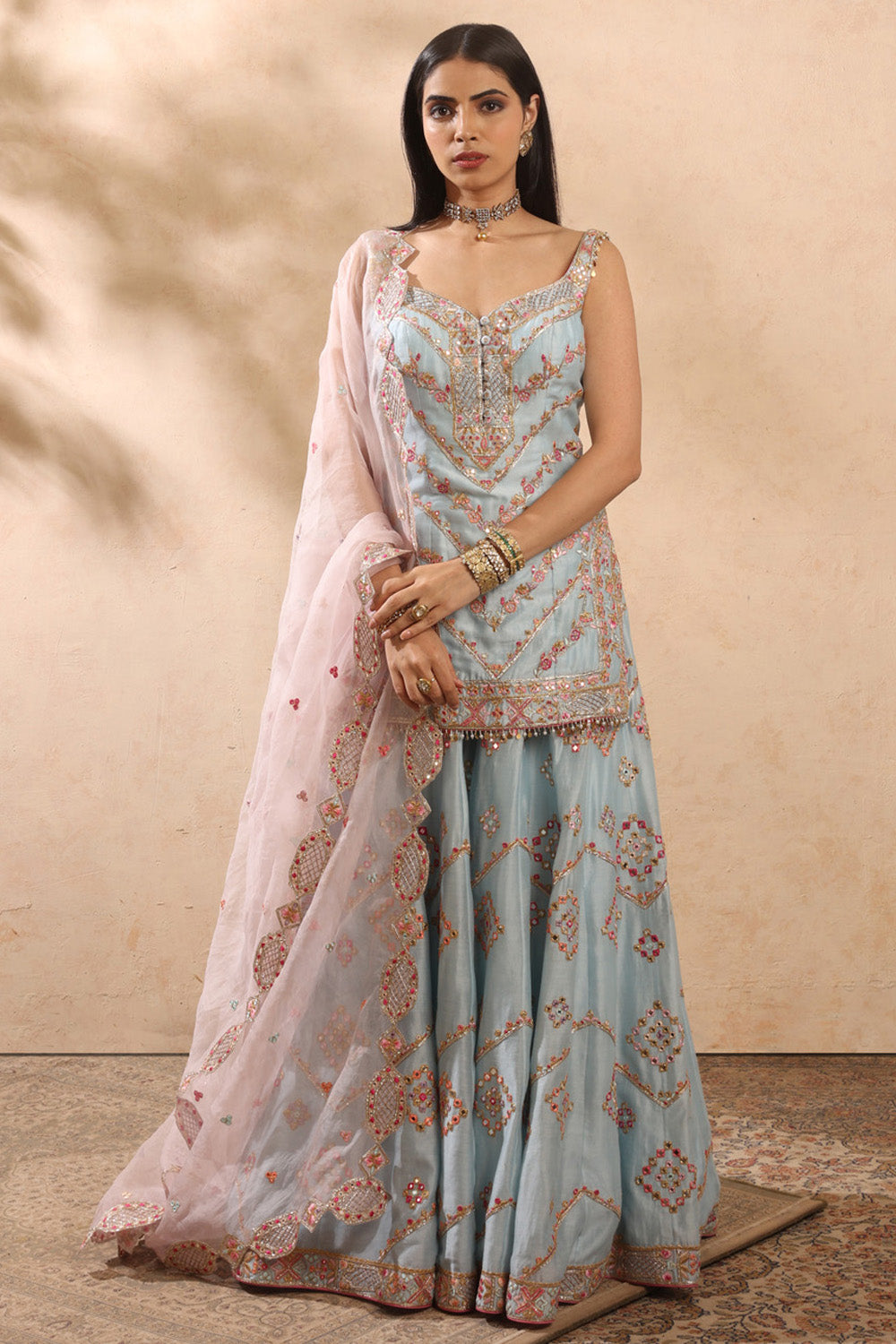 Blue & Pink Sharara Set