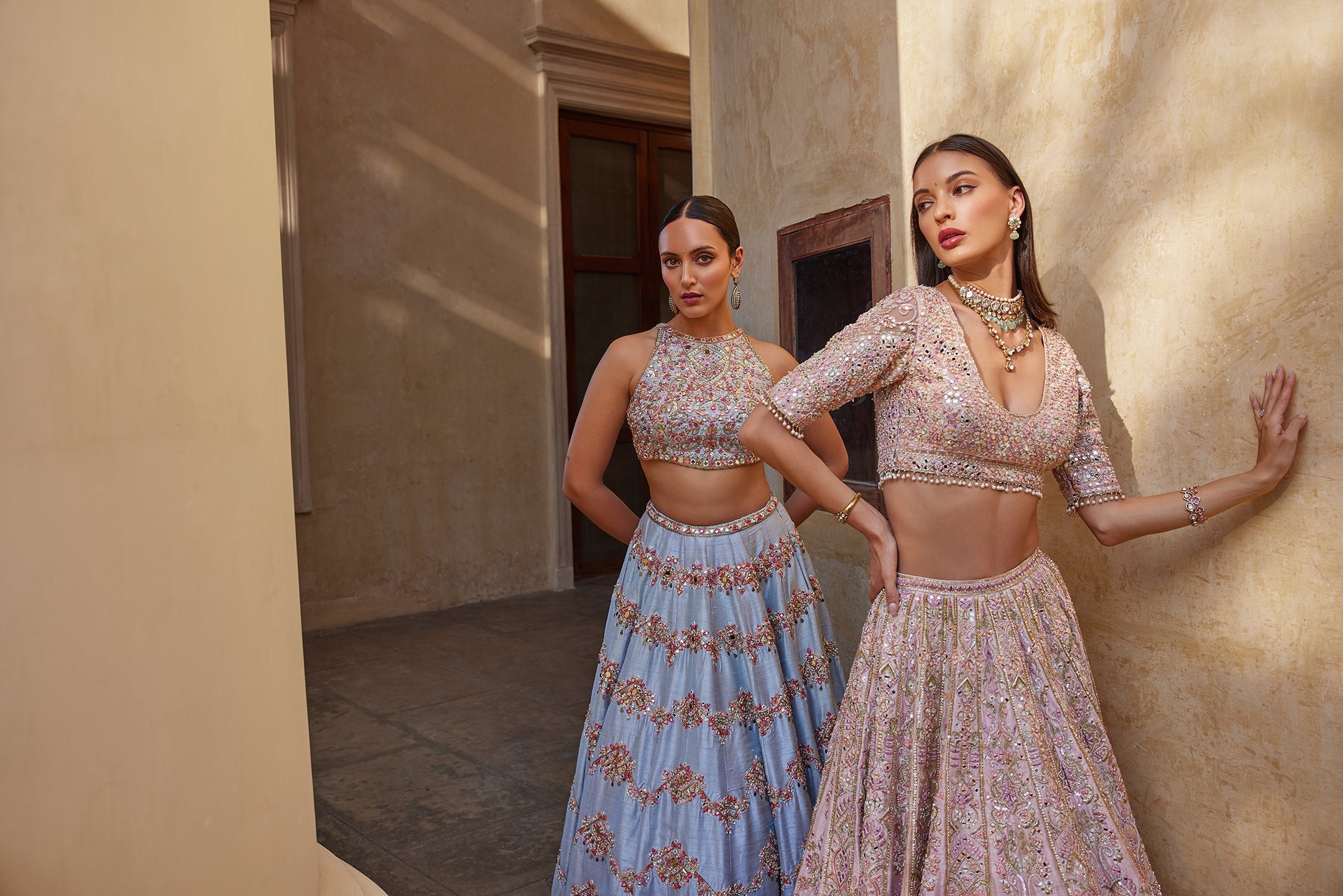 English Blue Mirror Lehenga