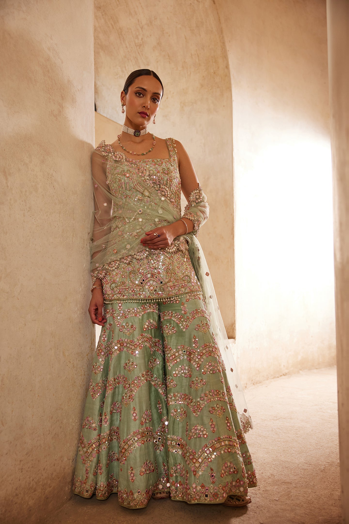 Sea Green Sleeveless Sharara Set 6 Sea Green Sleeveless Sharara Set 6