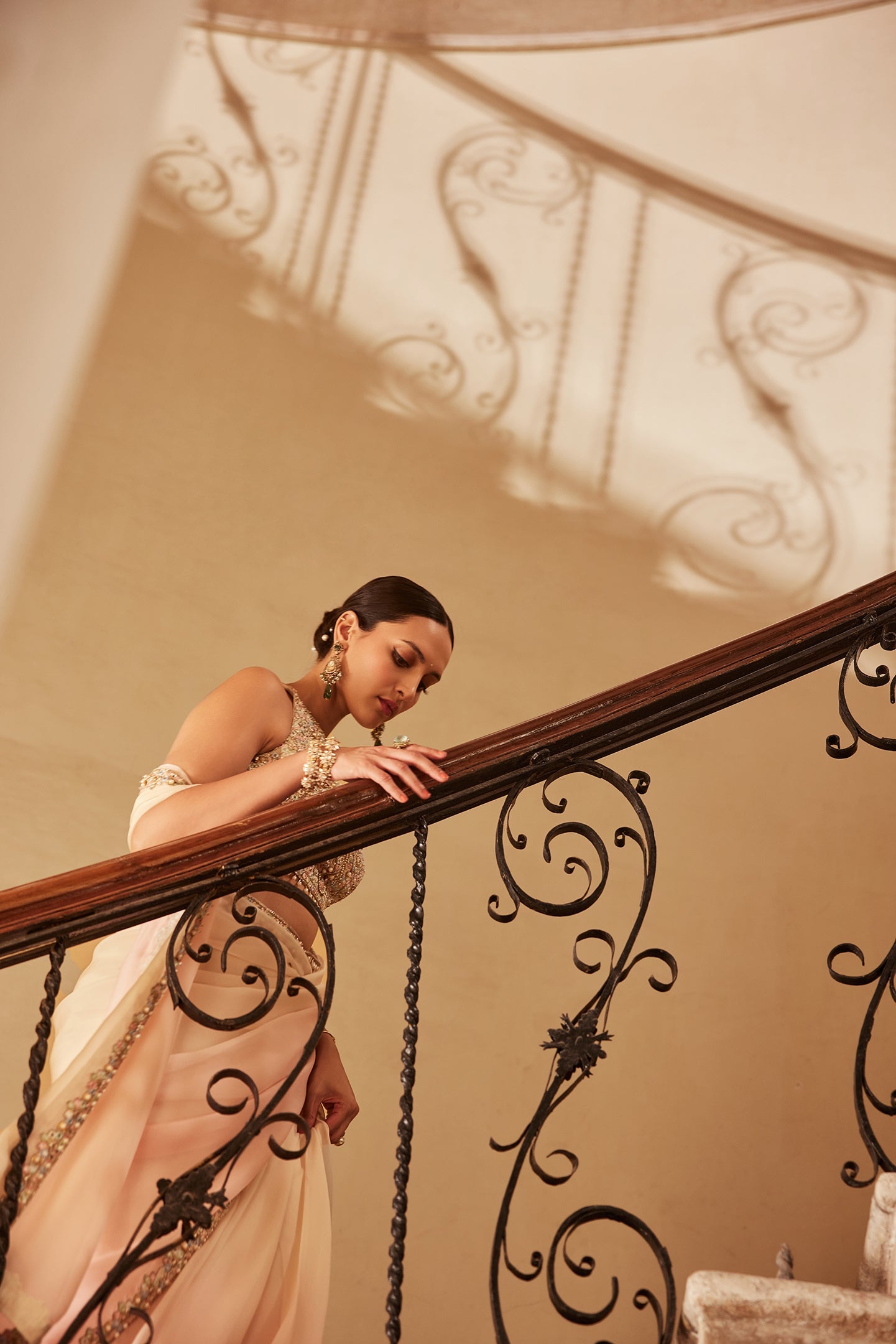 Pink Ivory Ombre Organza Saree Set