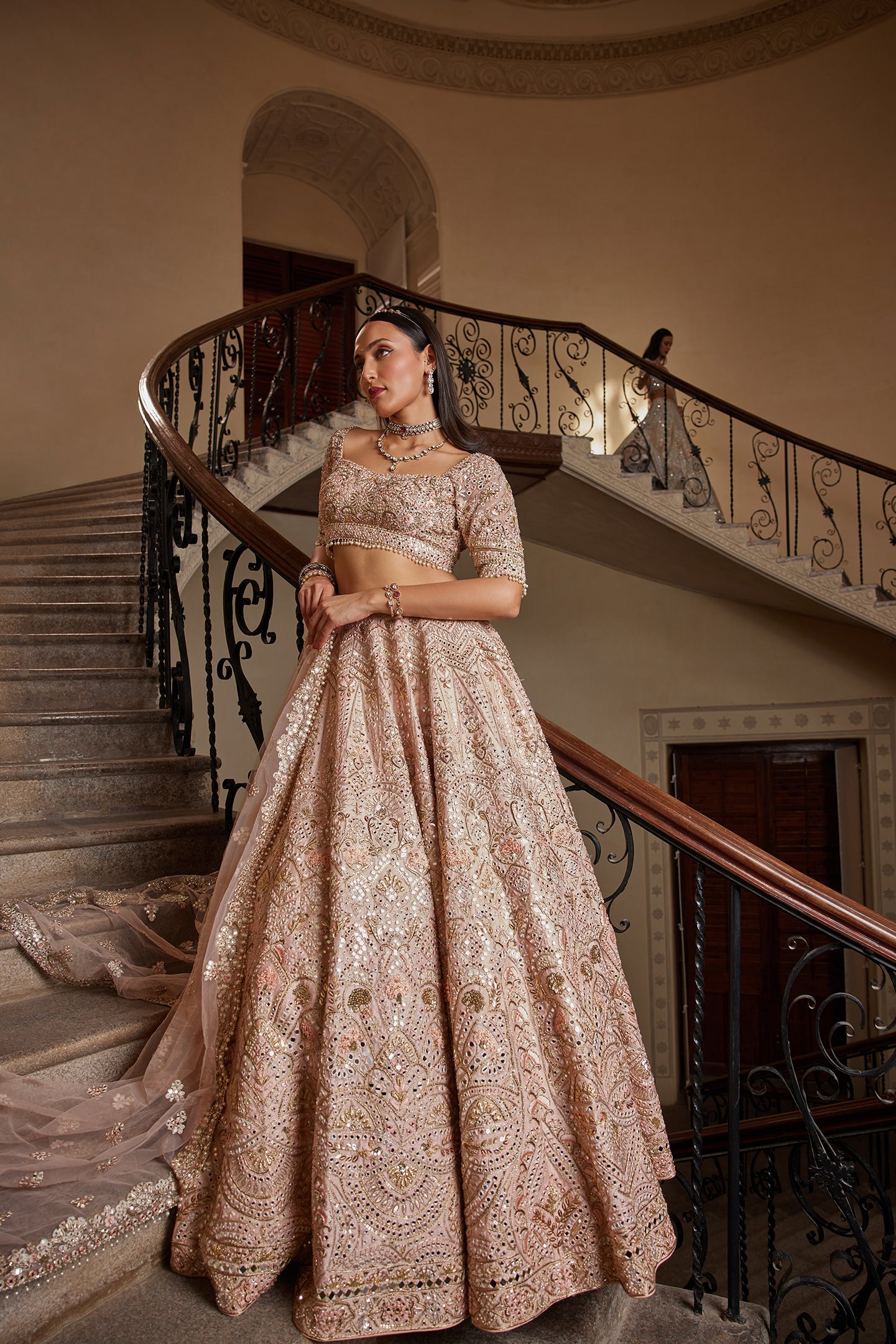 peach and gold indian dress Indian Designer Wedding outfit with multi embroidered Work CUSTOM SIZE