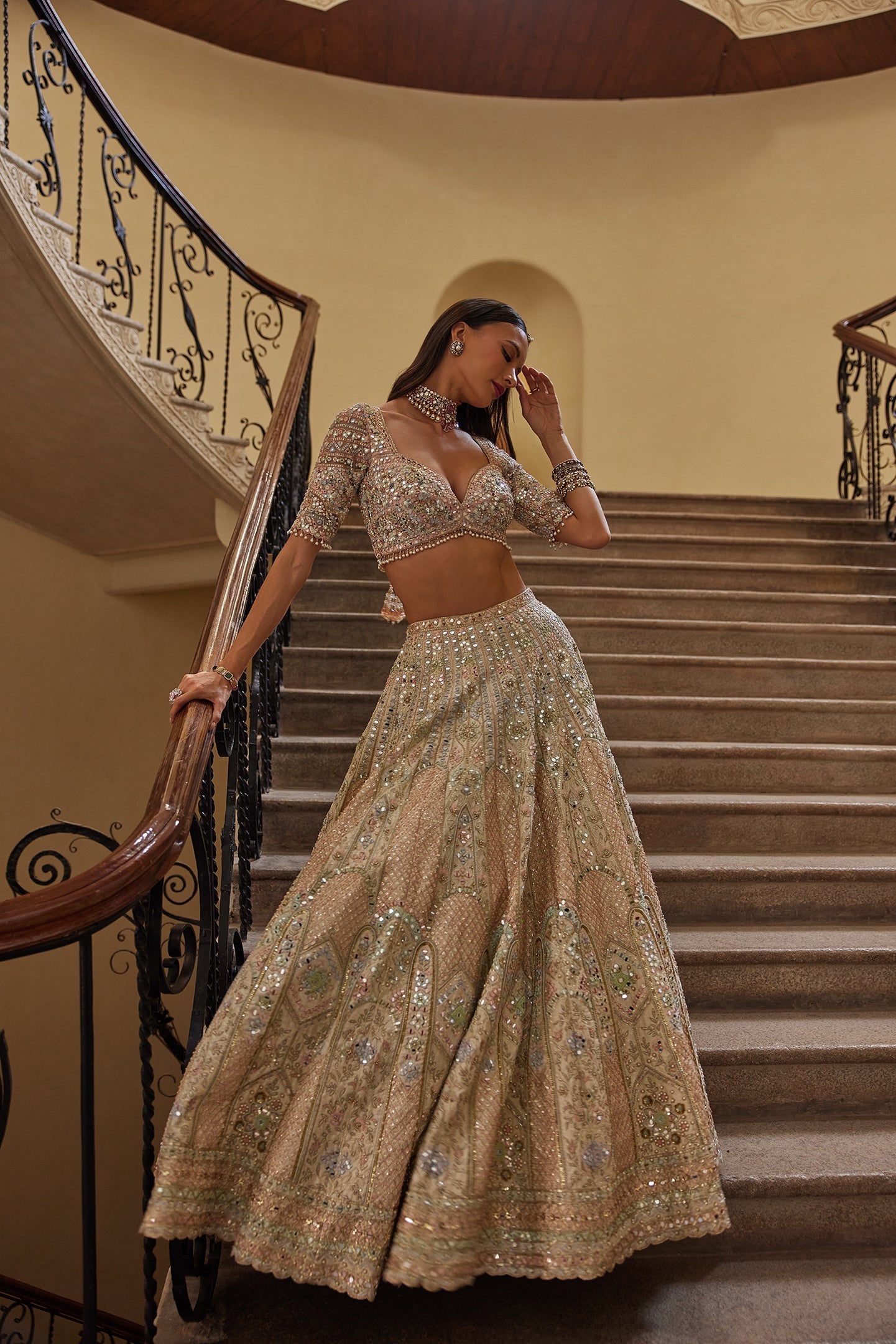 Ivory Lehenga With Multi Coloured Embroidery