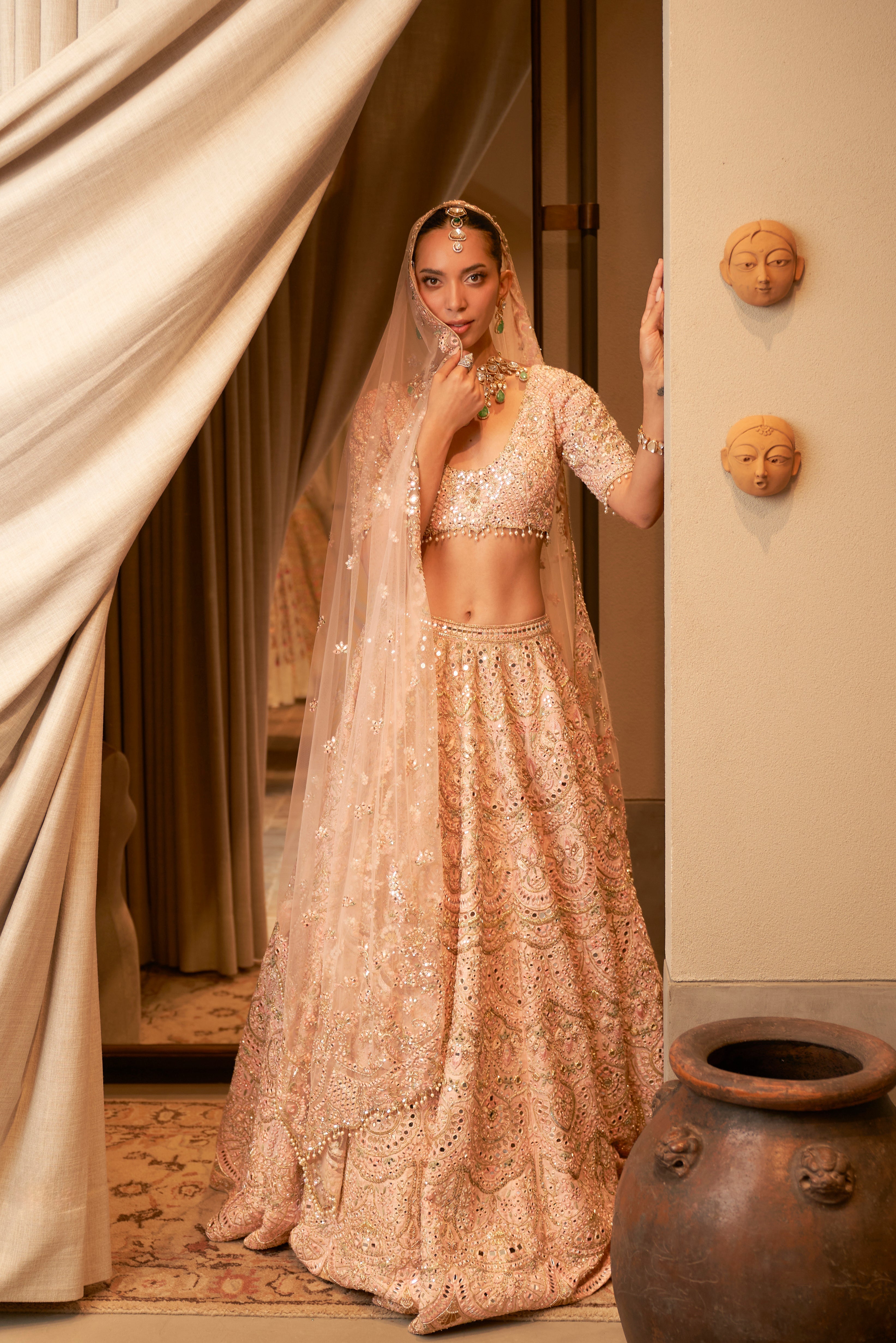 Pink Mirror Lehenga Set