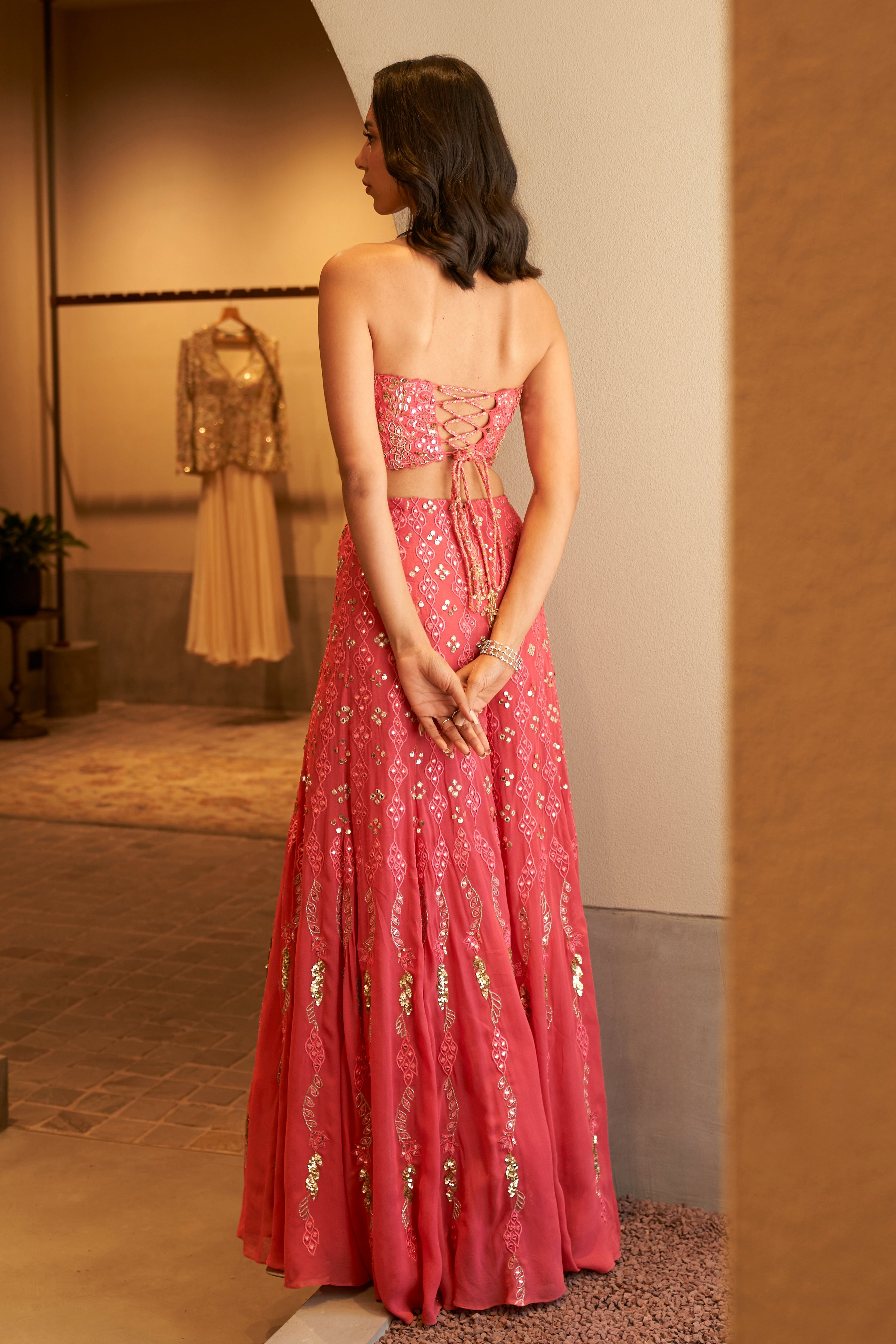 Pink High Waist Sharara With A Corset Blouse