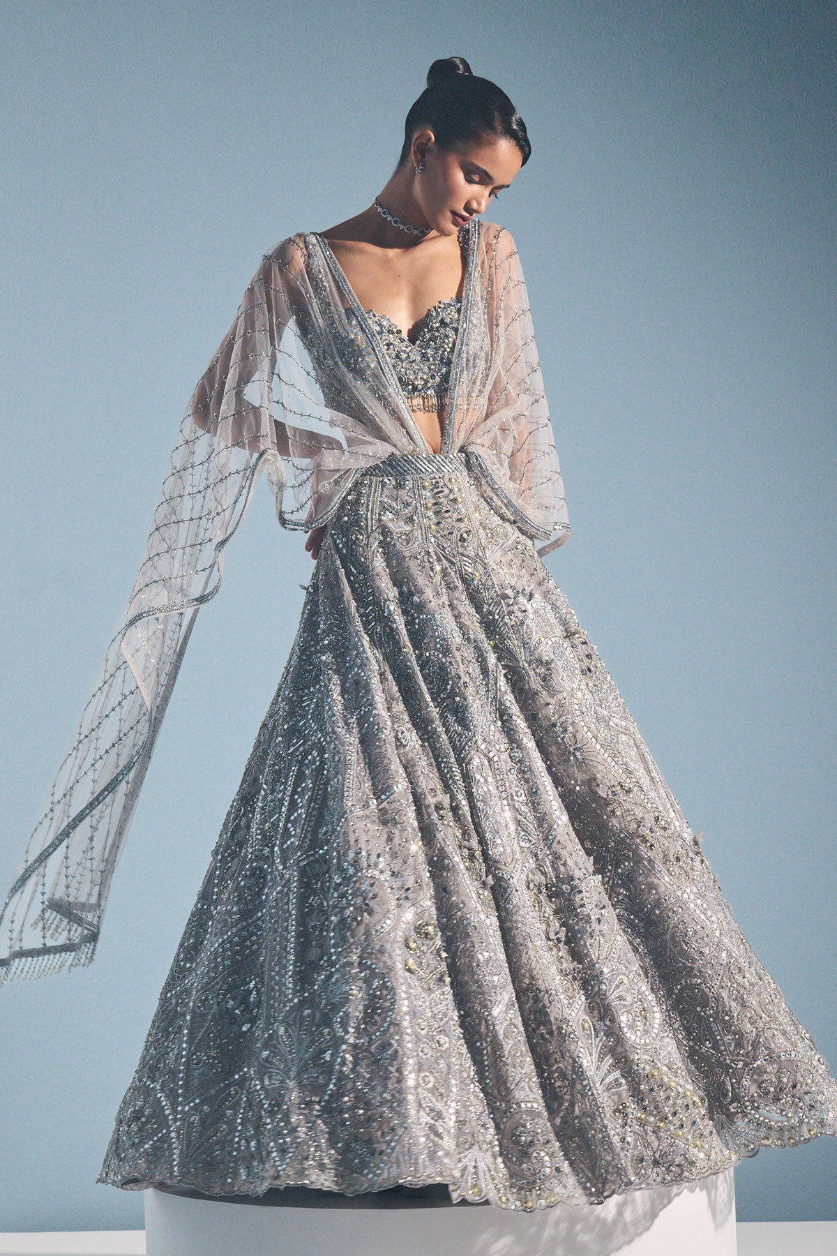 Grey Tulle Lehenga Set