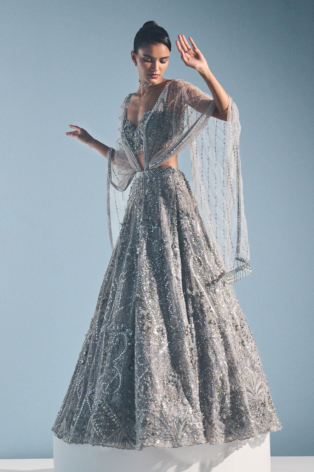 Grey Tulle Lehenga Set