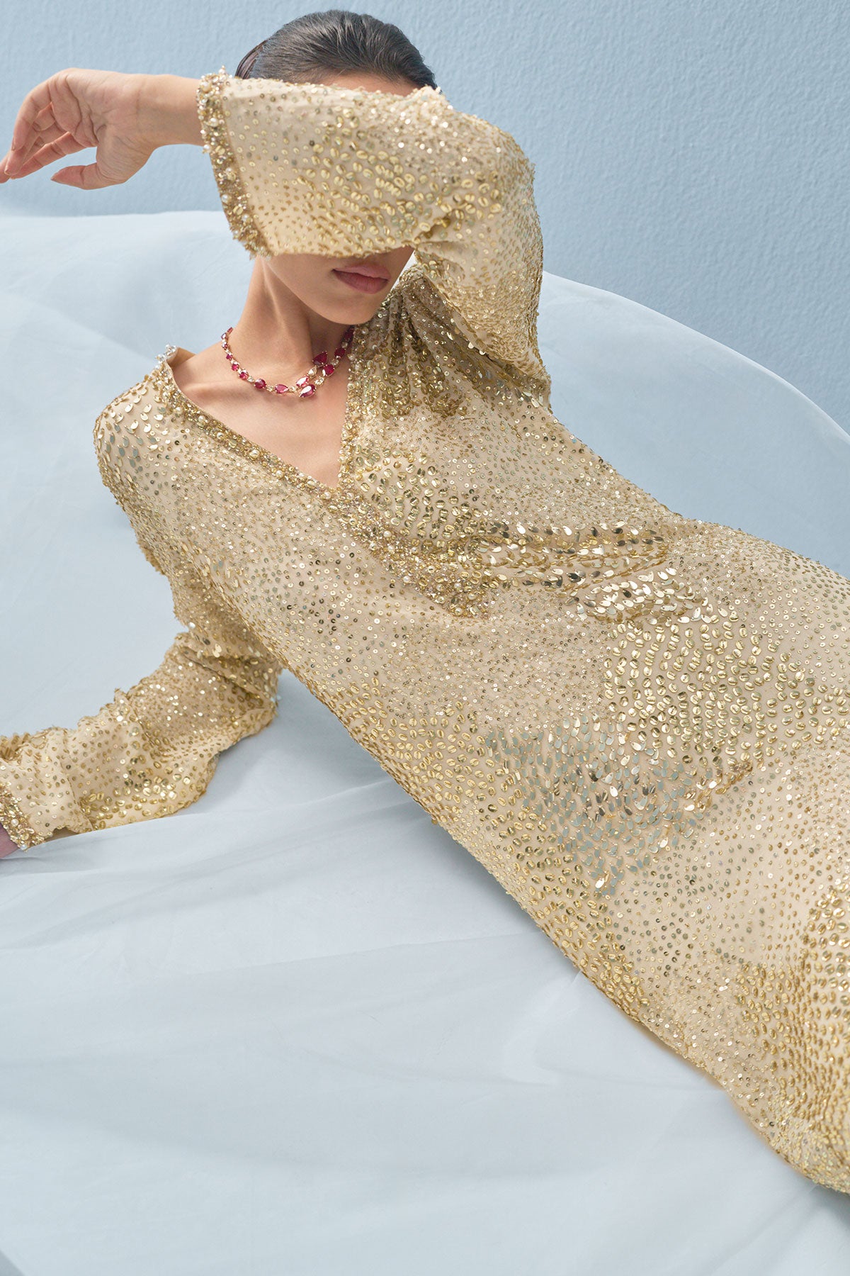 Ivory Georgette Sparkle Kaftan