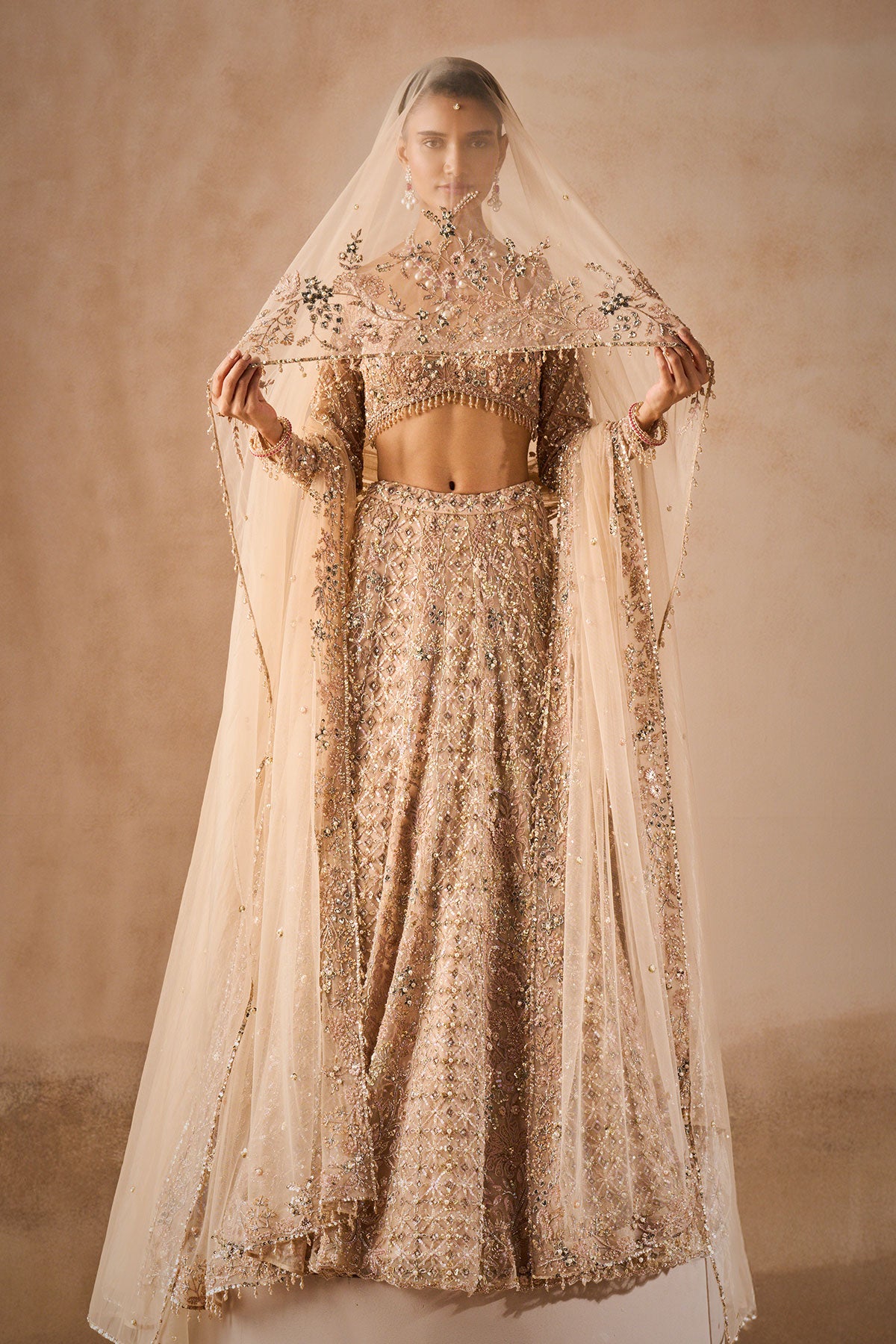 Beige Nude Tulle Lehenga Set