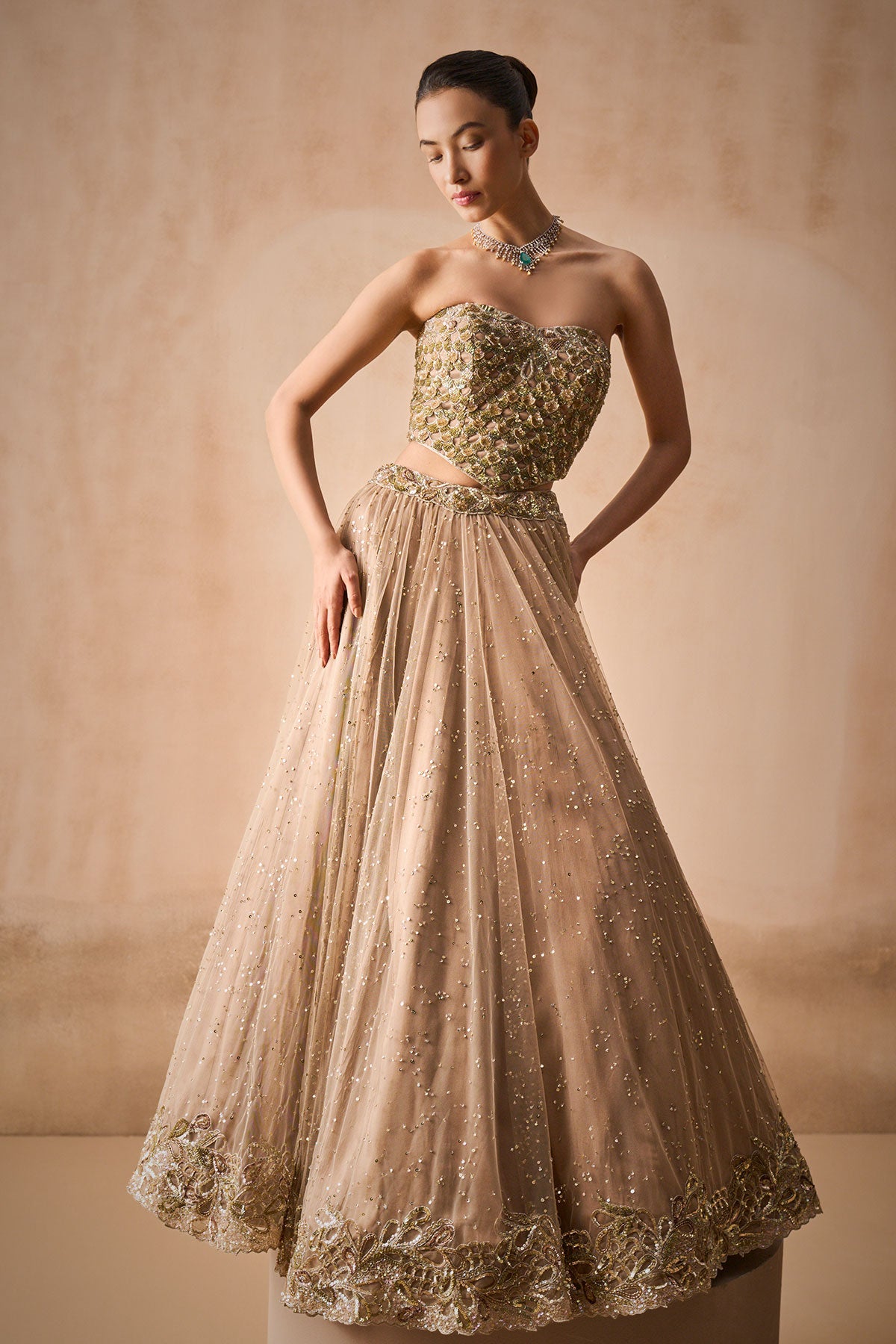 Biscuit Brown Lehenga And Corset