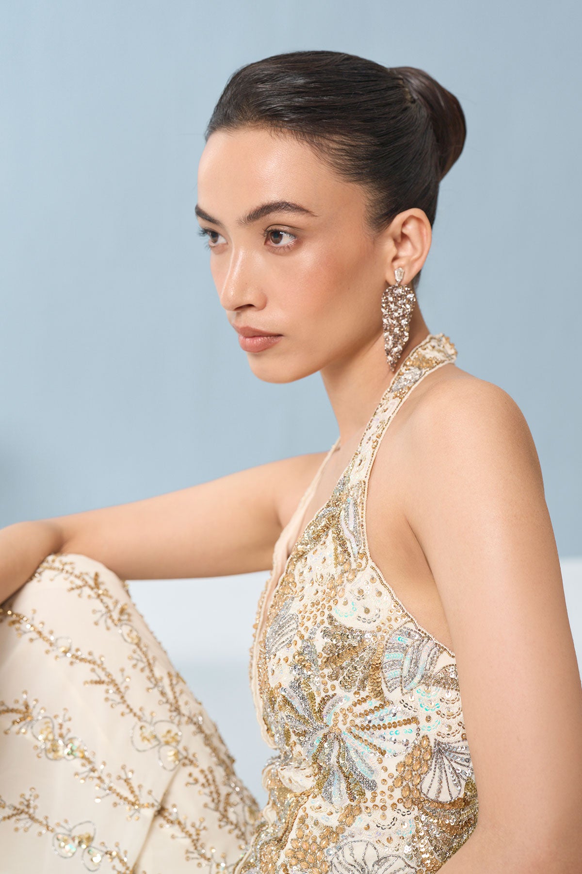 Ivory Georgette High Waist Sharara And Corset