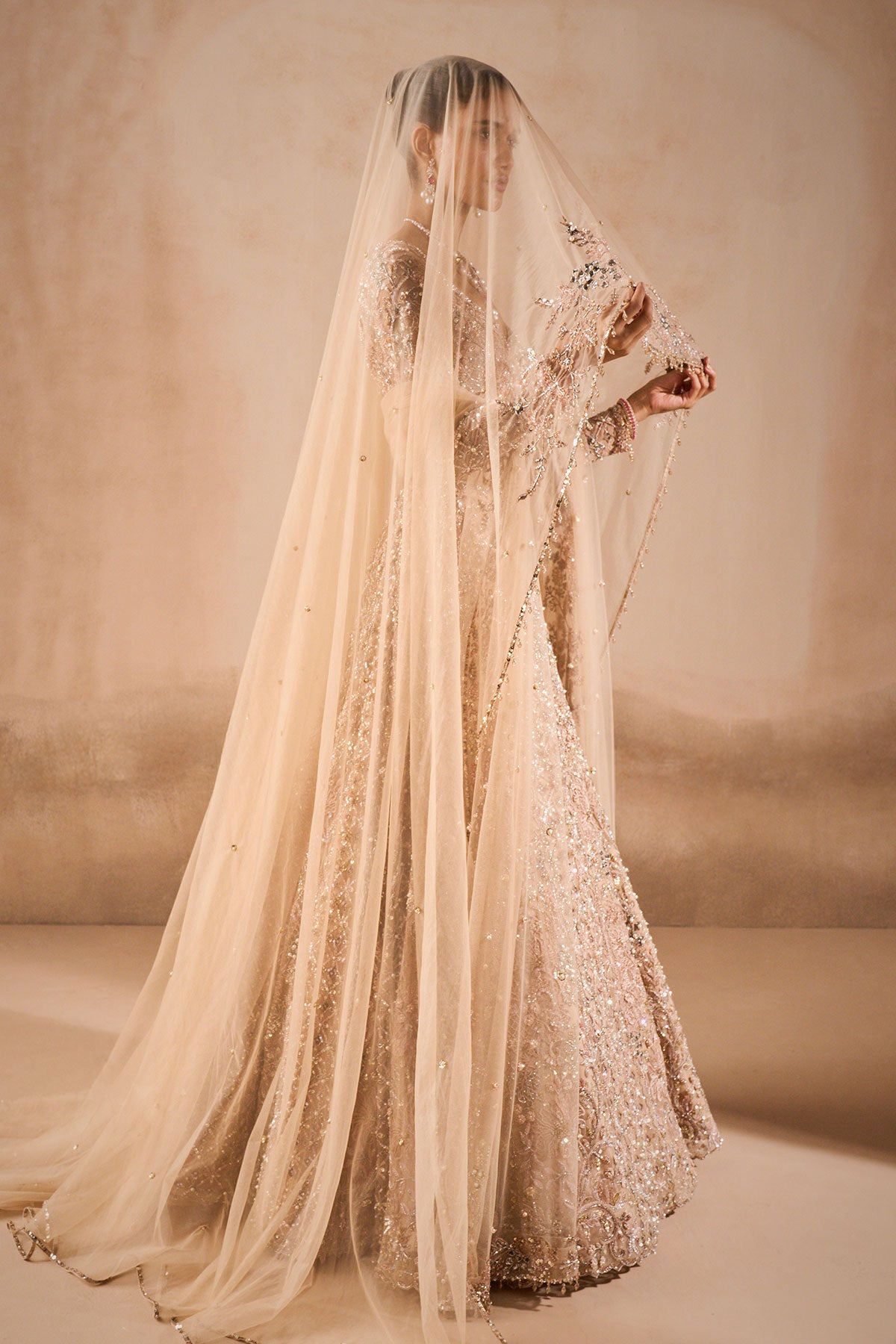 Beige Nude Tulle Lehenga Set