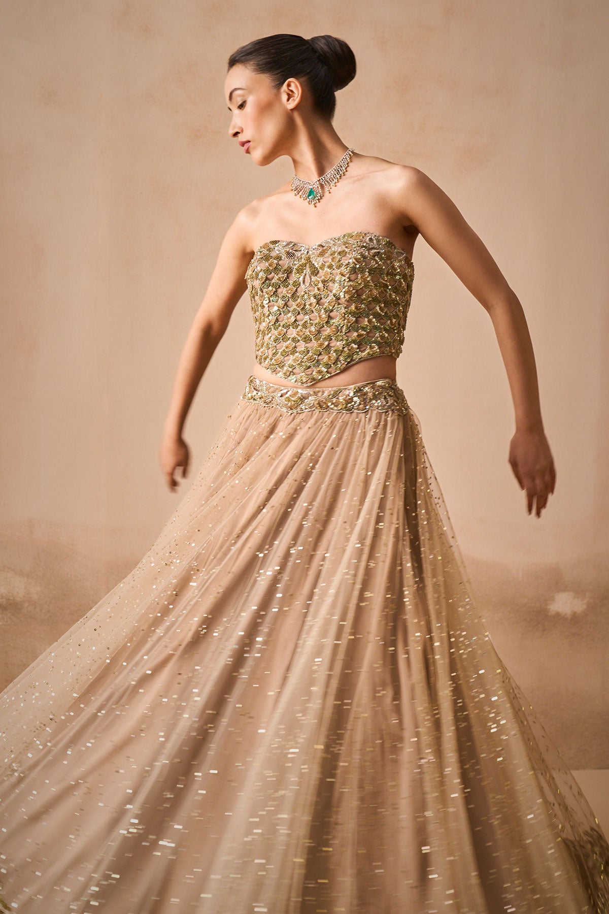 Biscuit Brown Lehenga And Corset