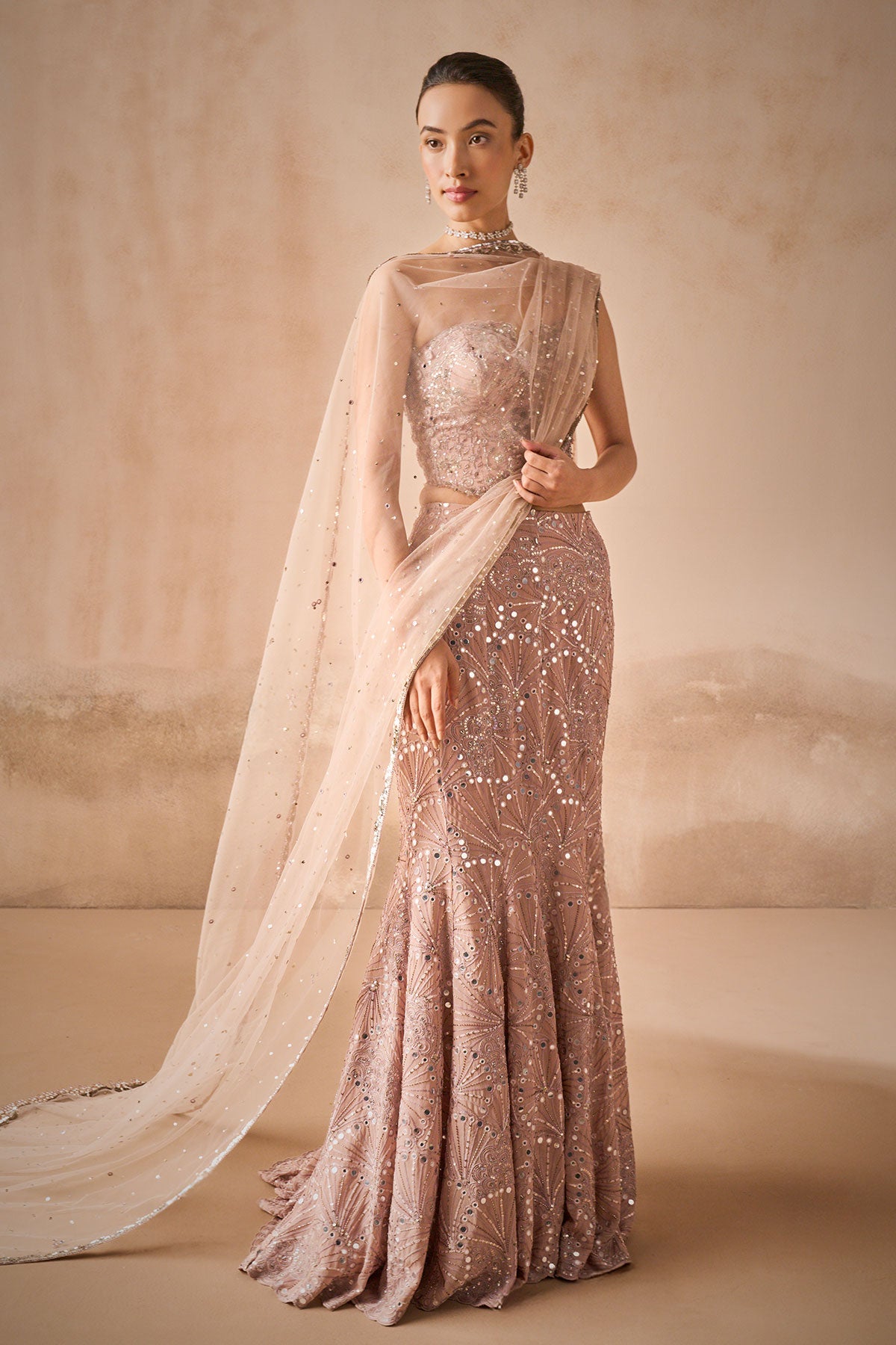 Mauve Pink Georgette Fit And Flare Lehenga Set