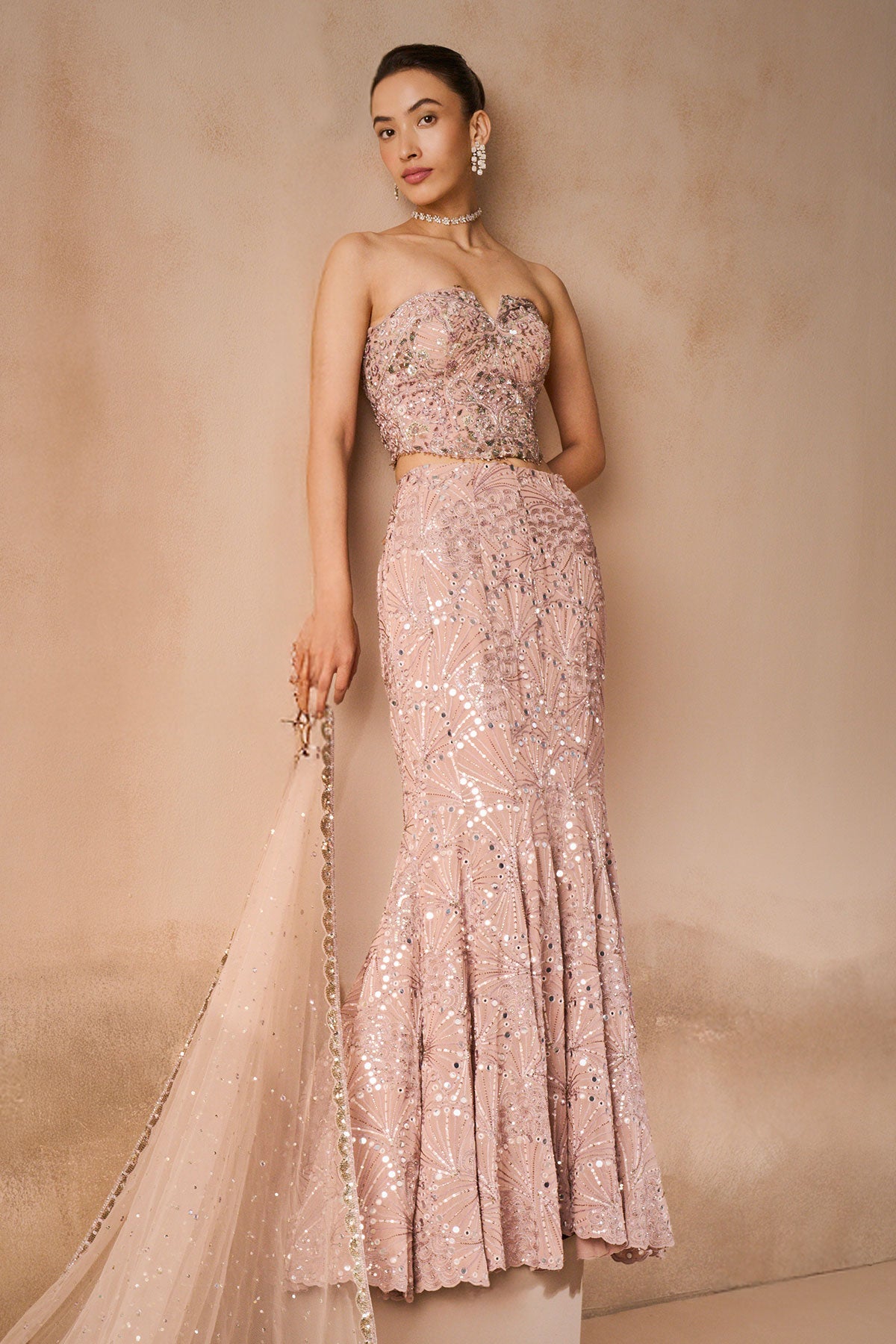 Mauve Pink Georgette Fit And Flare Lehenga Set