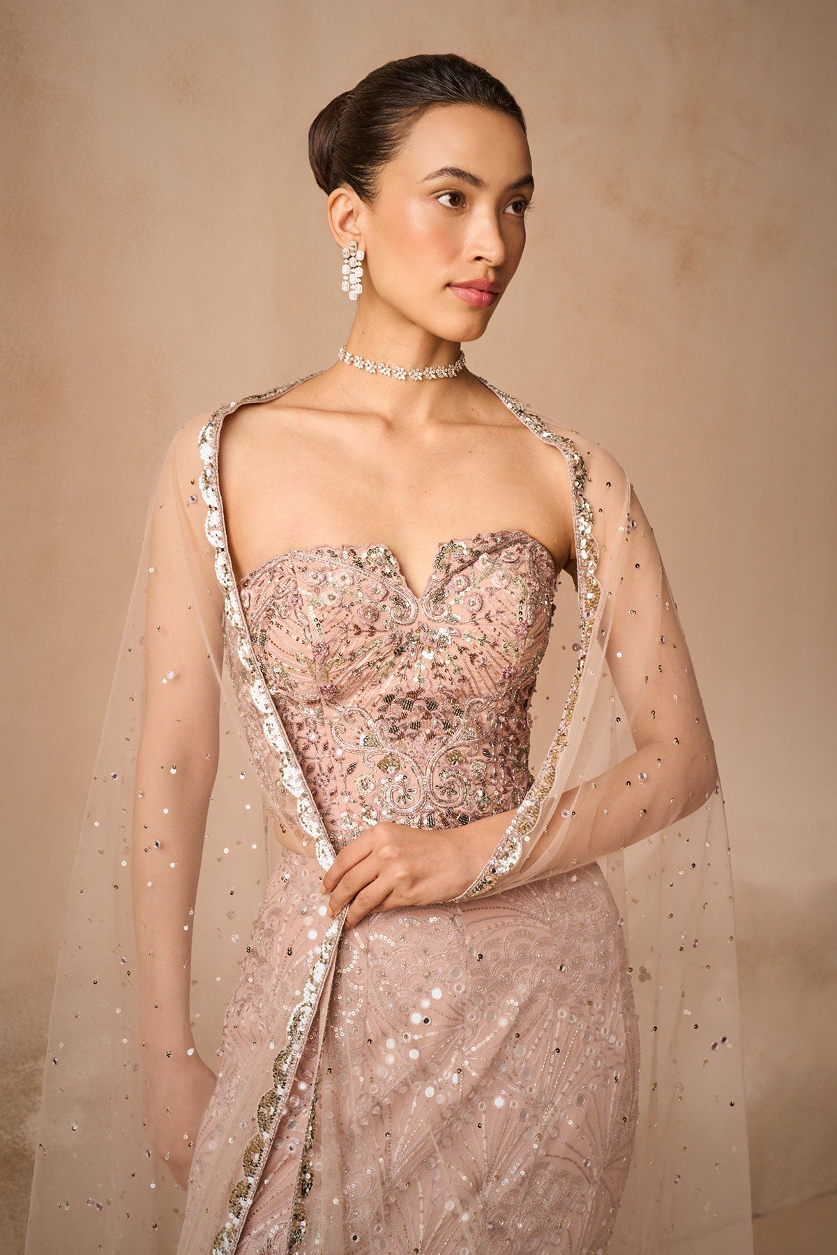 Mauve Pink Georgette Fit And Flare Lehenga Set