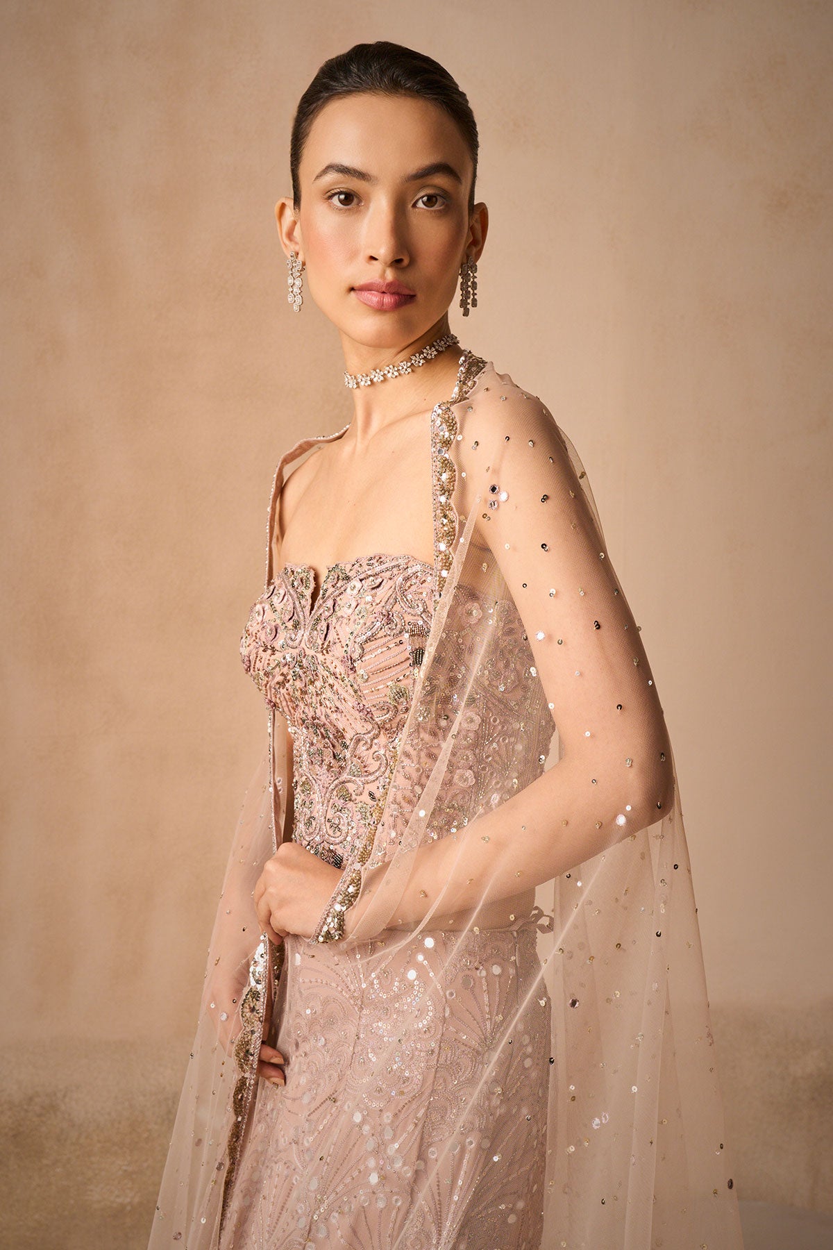 Mauve Pink Georgette Fit And Flare Lehenga Set