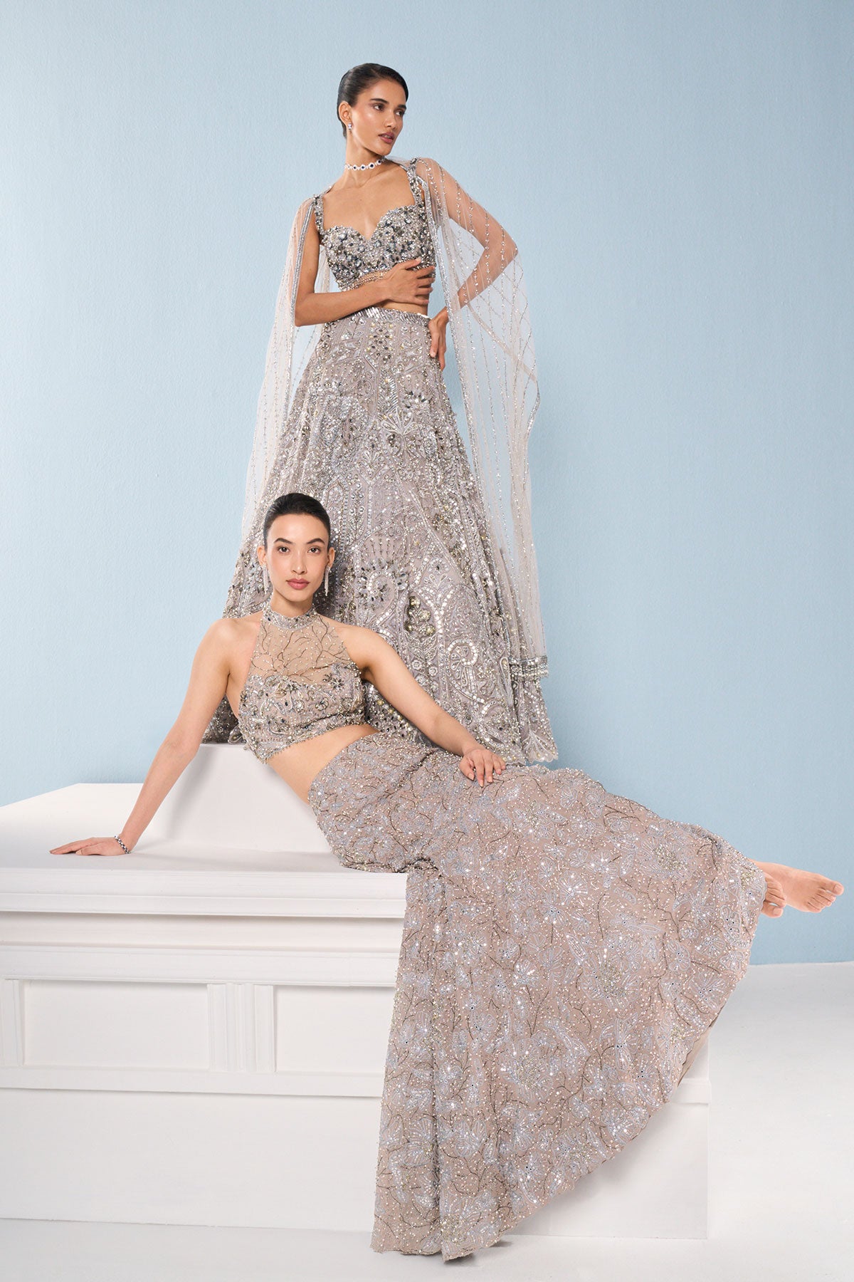 Grey Tulle Lehenga Set