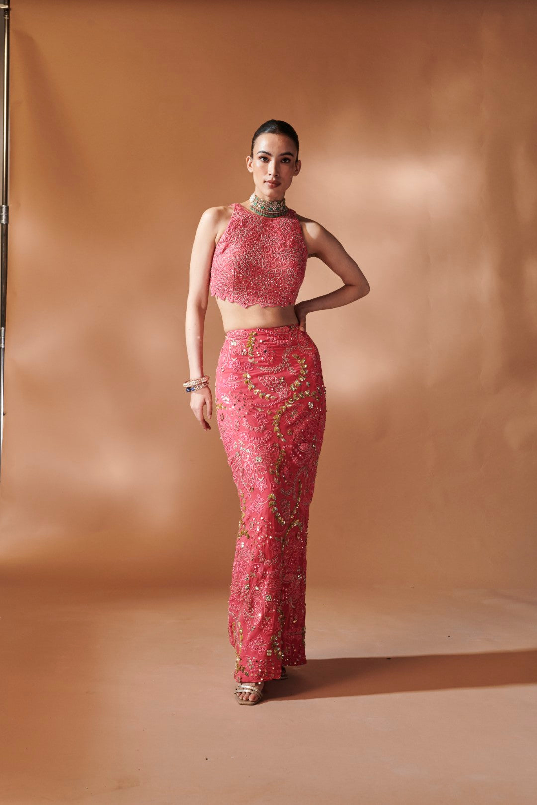 Pink Skirt With An Incut Blouse